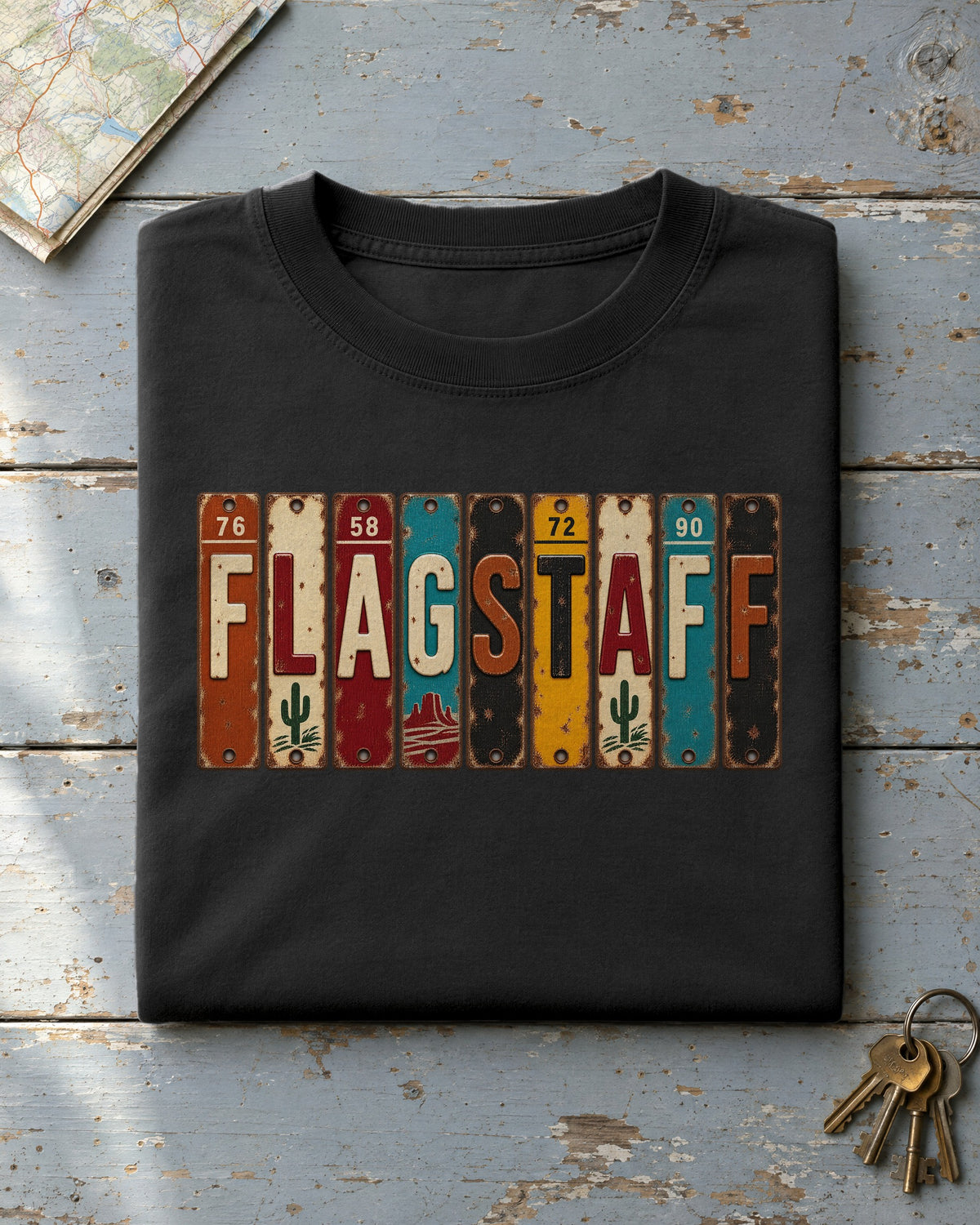Flagstaff, Arizona vintage license plate t-shirt in Black