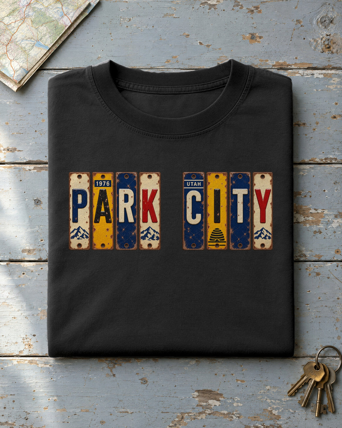 Park City, Utah vintage license plate t-shirt in Black
