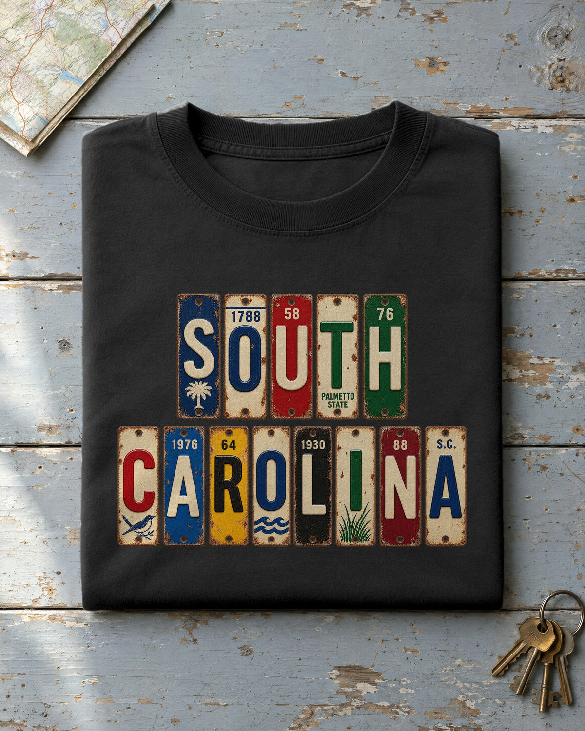 South Carolina vintage license plate t-shirt in Black