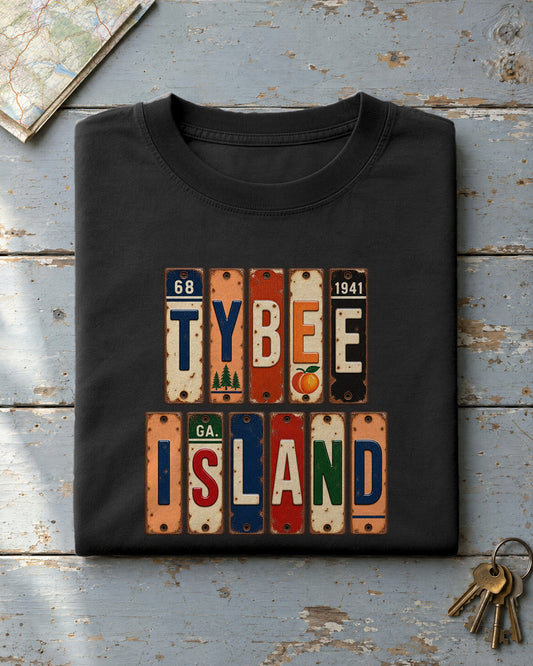Tybee Island, Georgia vintage license plate t-shirt in Black