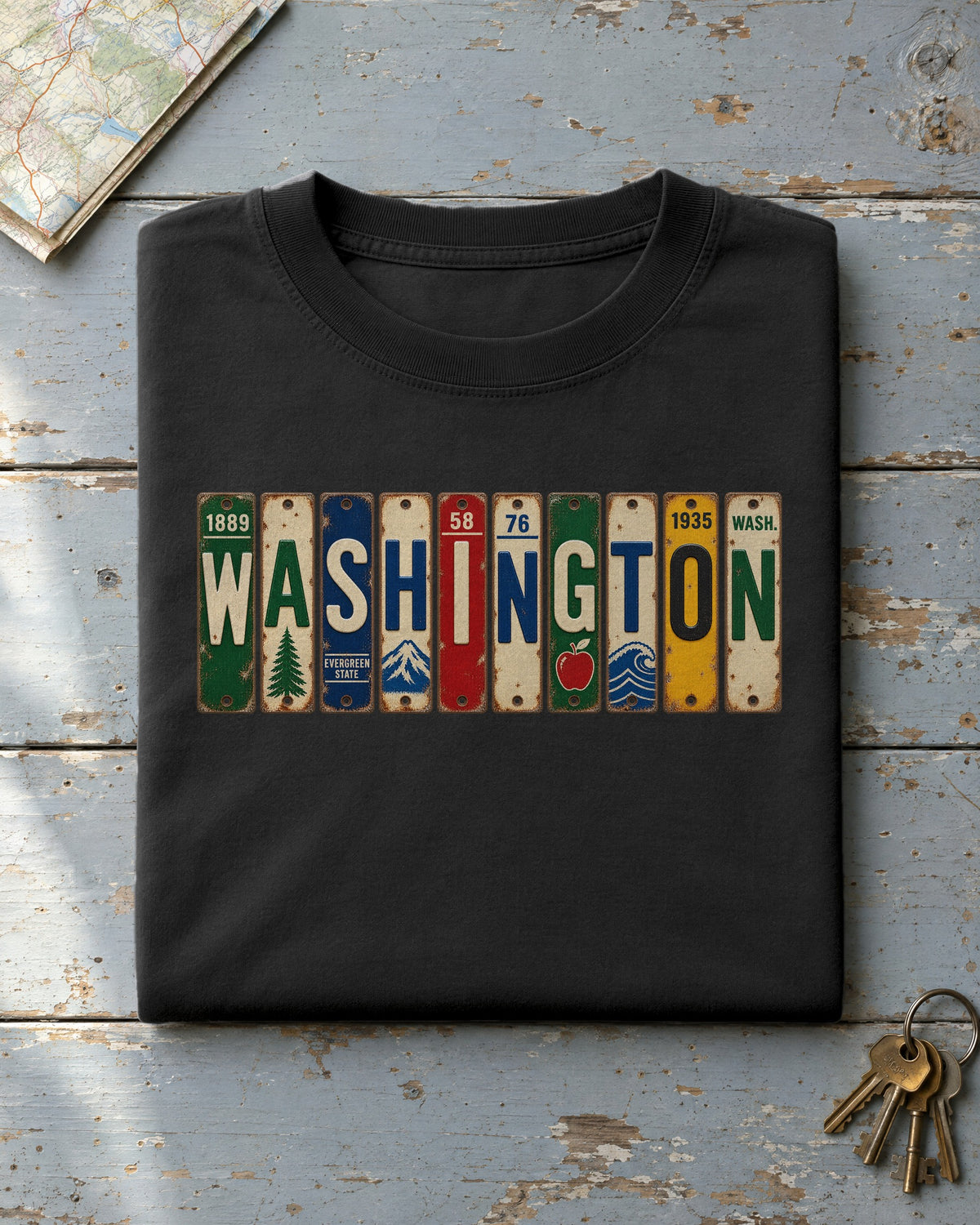 Washington vintage license plate t-shirt in Black