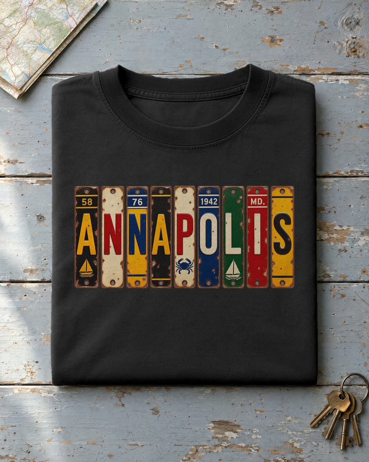 Annapolis, Maryland vintage license plate t-shirt in Black