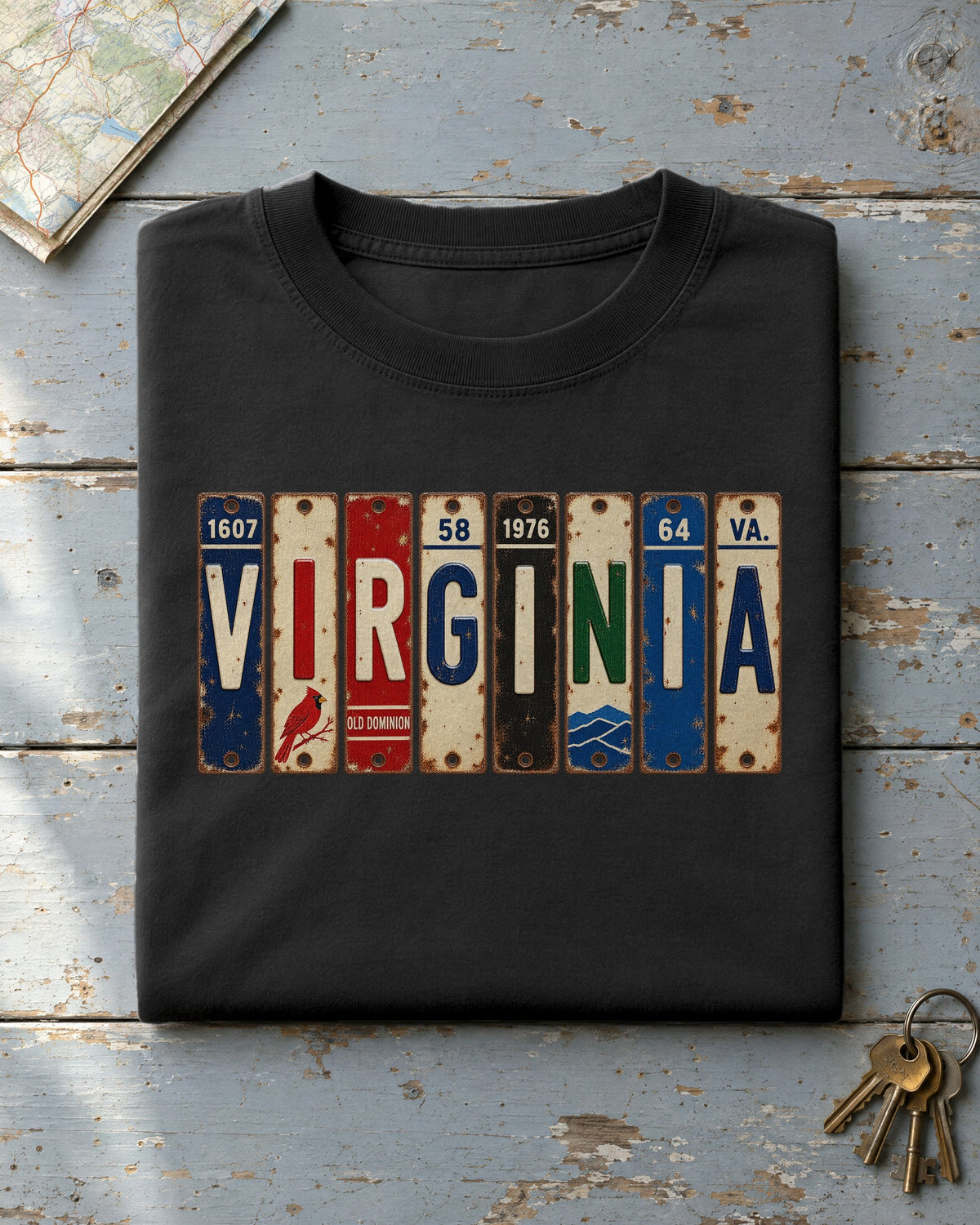 Virginia vintage license plate t-shirt in Black