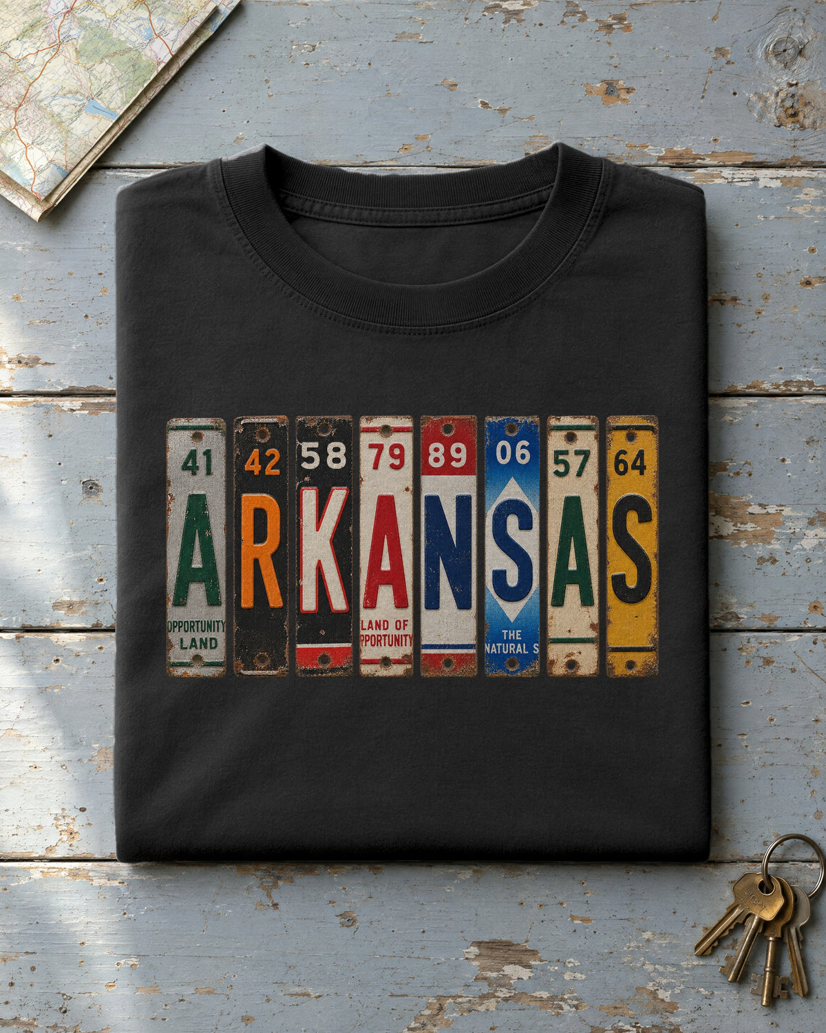 Arkansas vintage license plate t-shirt in Black