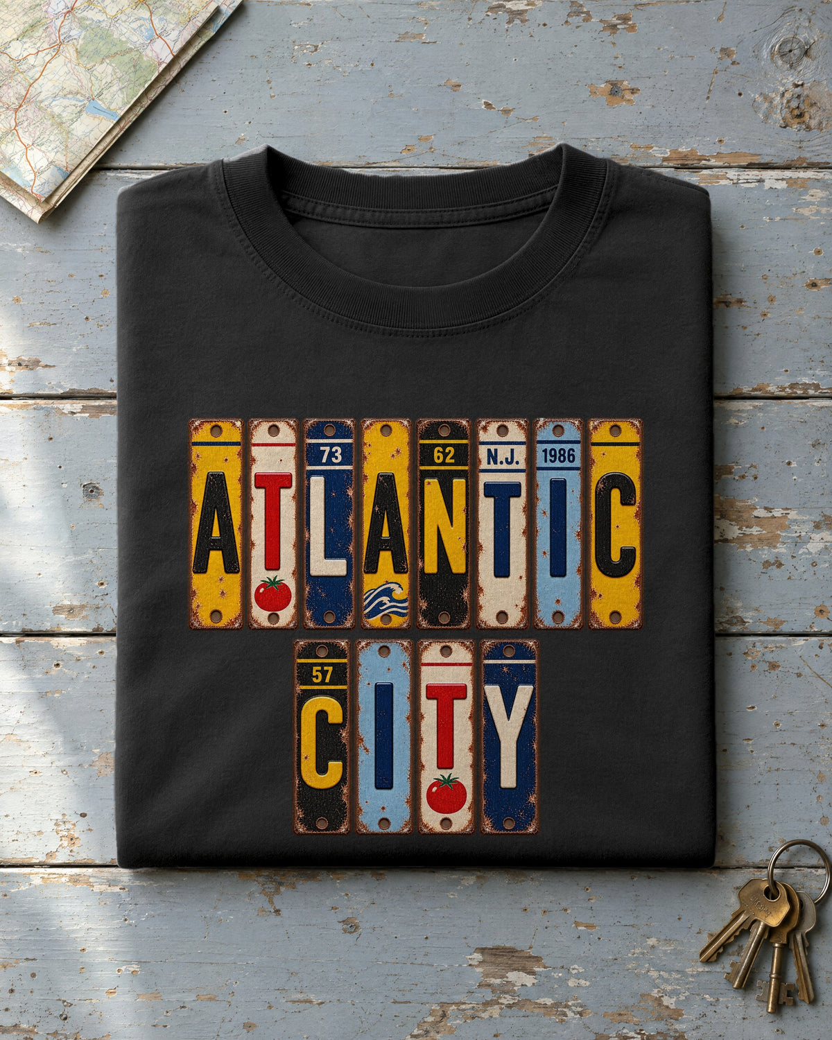 Atlantic City, New Jersey vintage license plate t-shirt in Black