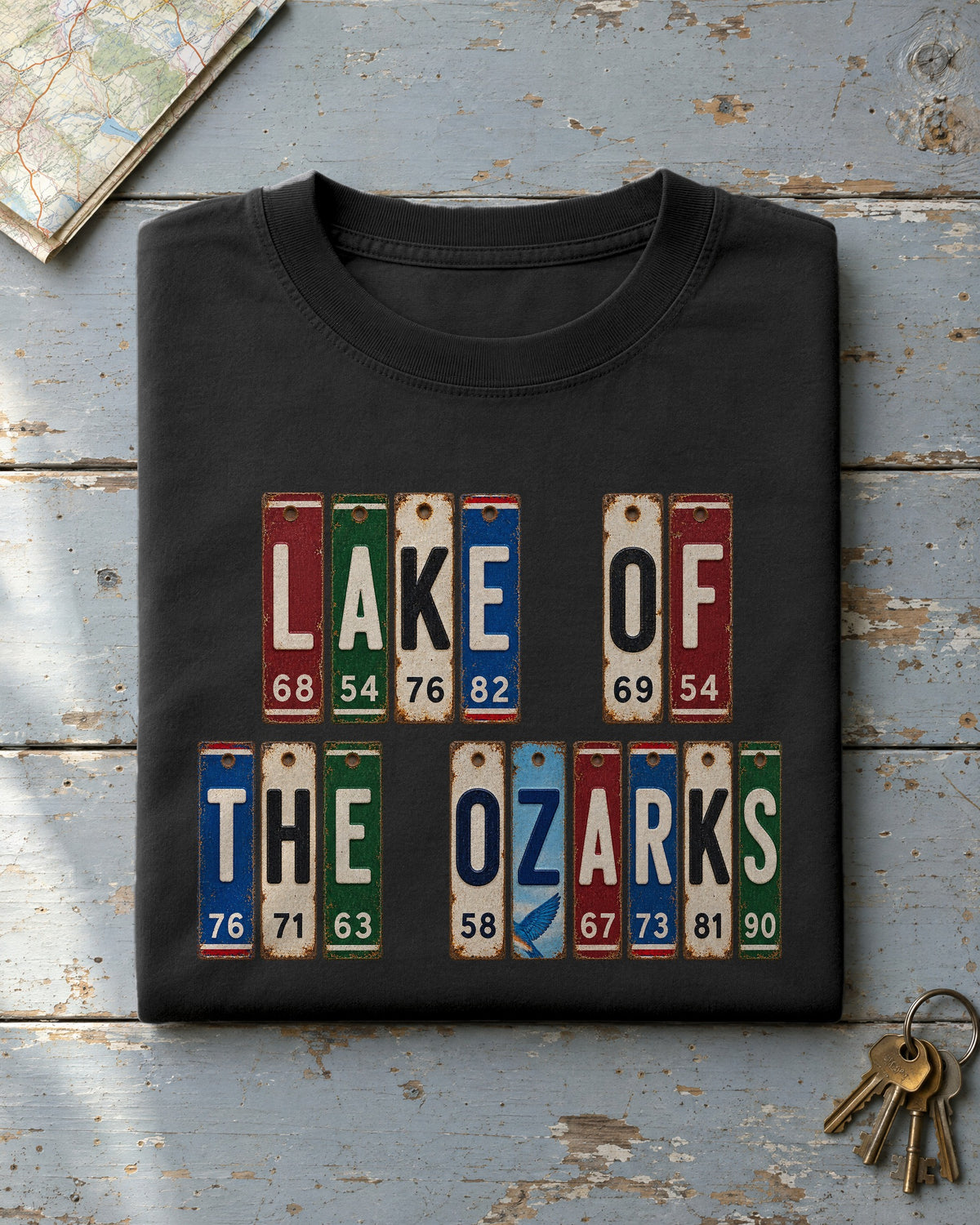 Lake of the Ozarks, Missouri vintage license plate t-shirt in Black