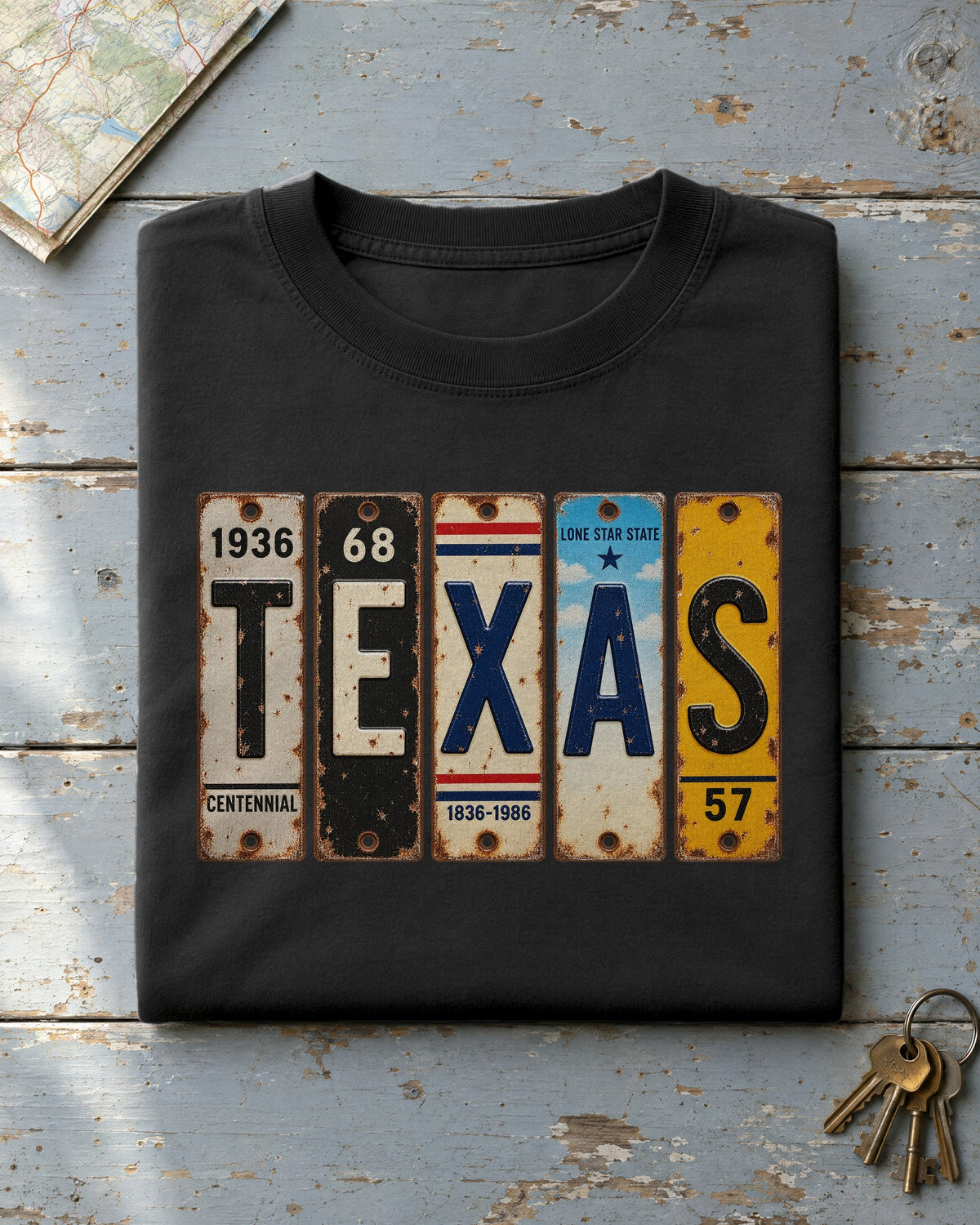 Texas vintage license plate t-shirt in Black
