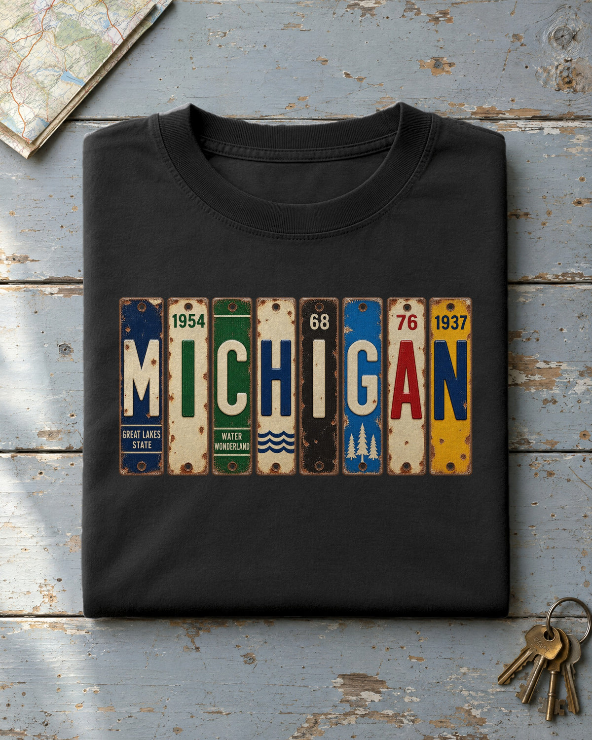 Michigan vintage license plate t-shirt in Black