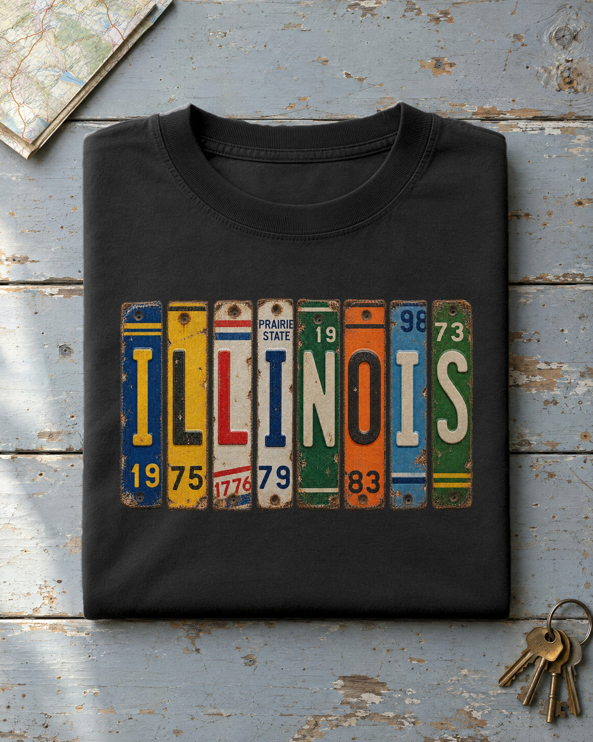 Illinois vintage license plate t-shirt in Black