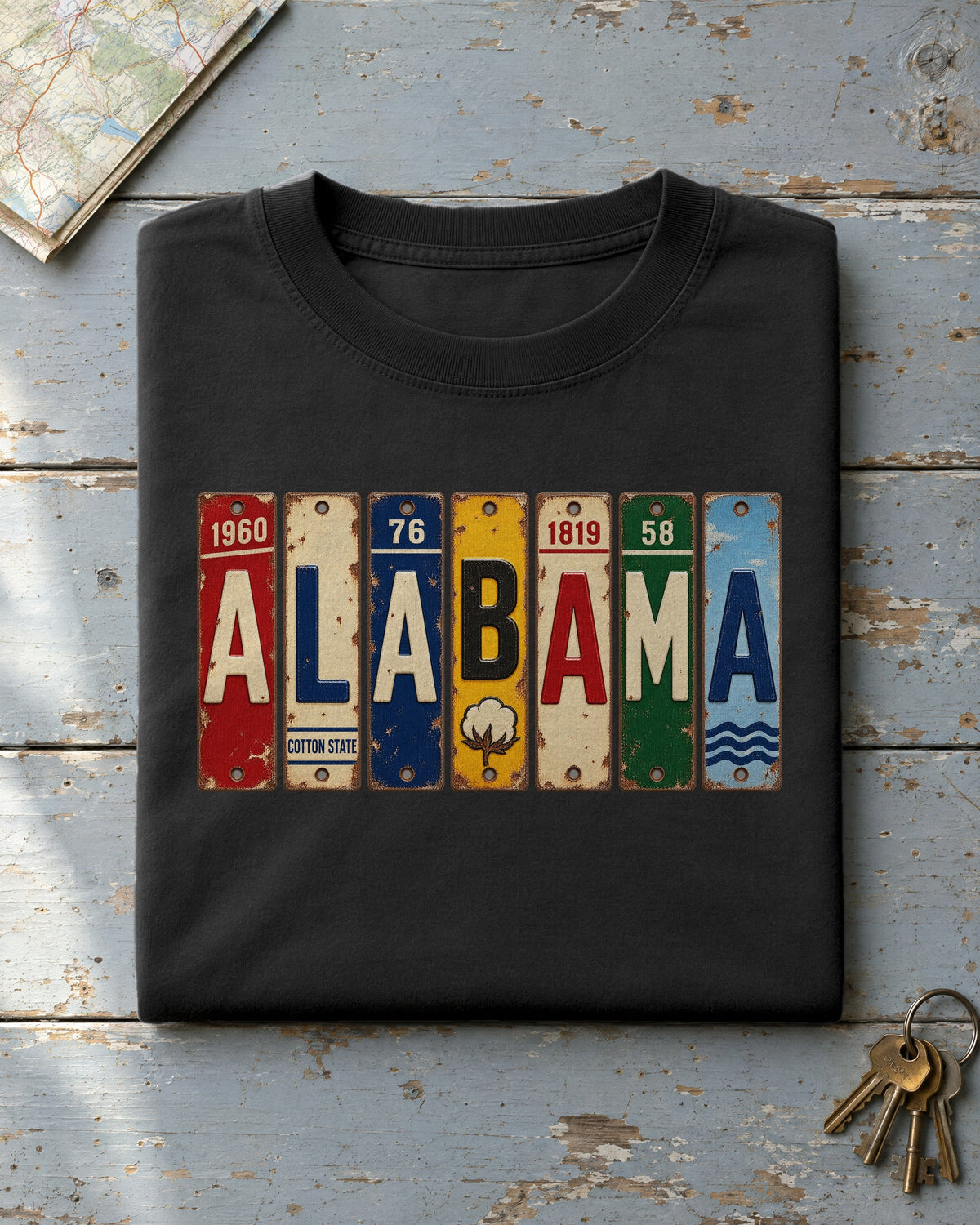 Alabama vintage license plate t-shirt in Black