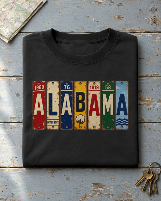 Alabama vintage license plate t-shirt in Black