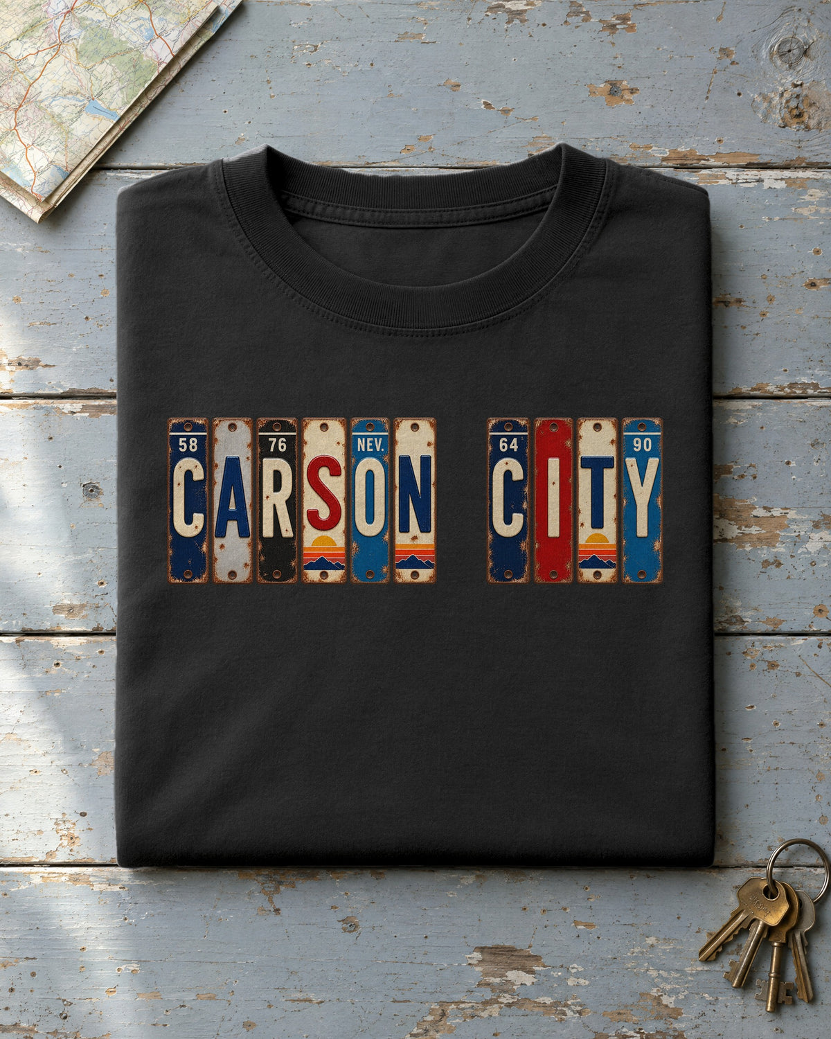 Carson City, Nevada vintage license plate t-shirt in Black