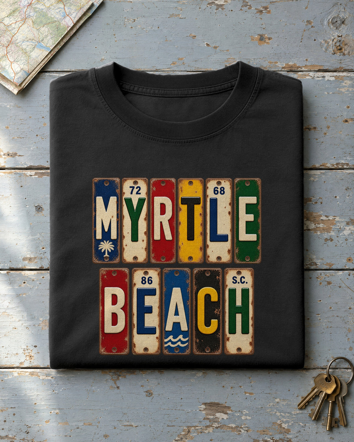 Myrtle Beach, South Carolina vintage license plate t-shirt in Black