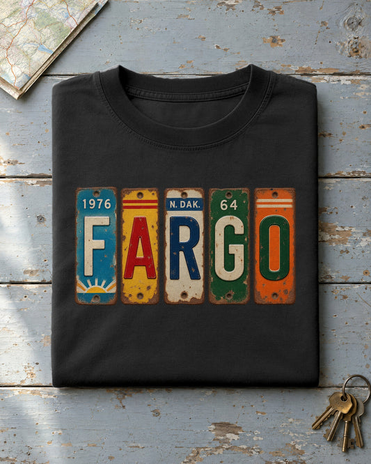 Fargo, North Dakota vintage license plate t-shirt in Black