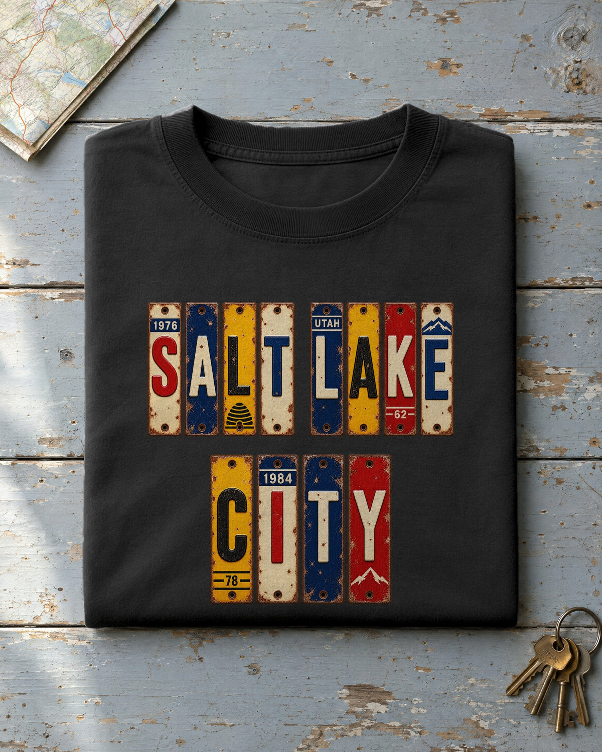 Salt Lake City, Utah vintage license plate t-shirt in Black