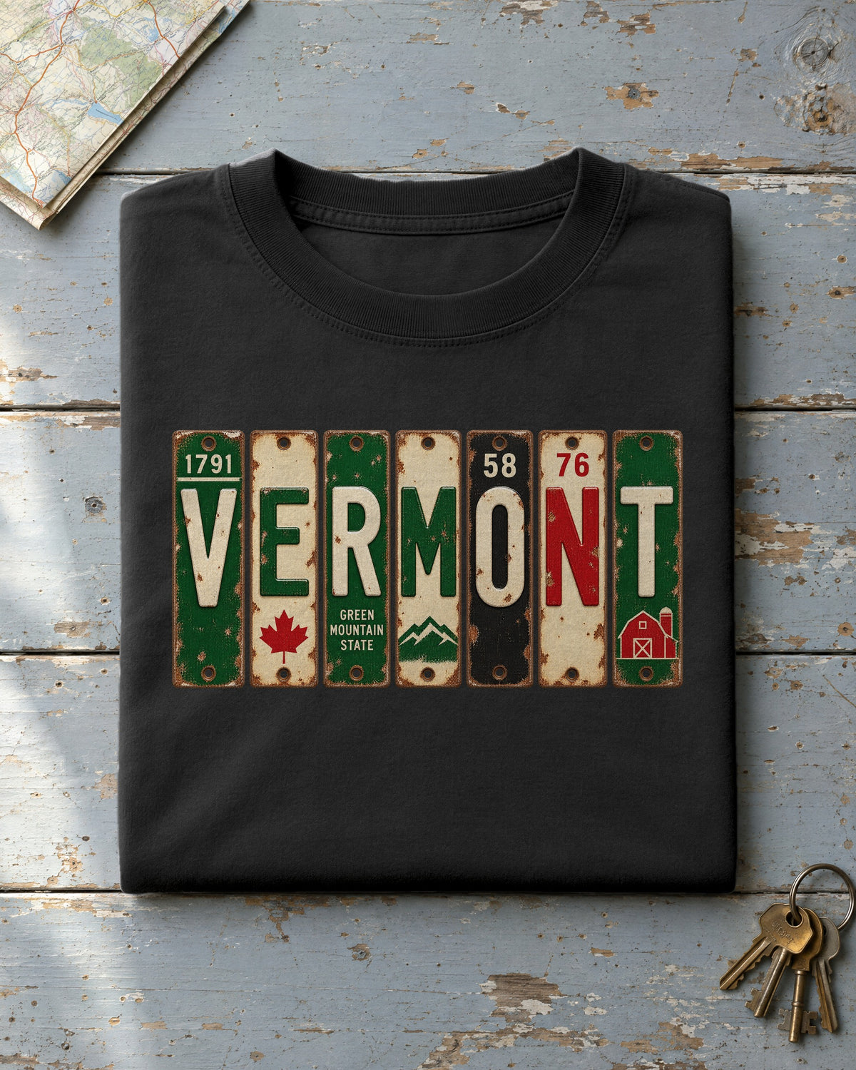 Vermont vintage license plate t-shirt in Black