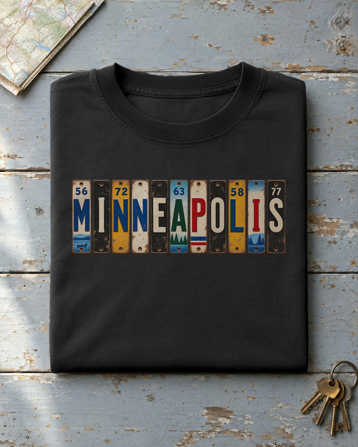 Minneapolis, Minnesota vintage license plate t-shirt in Black