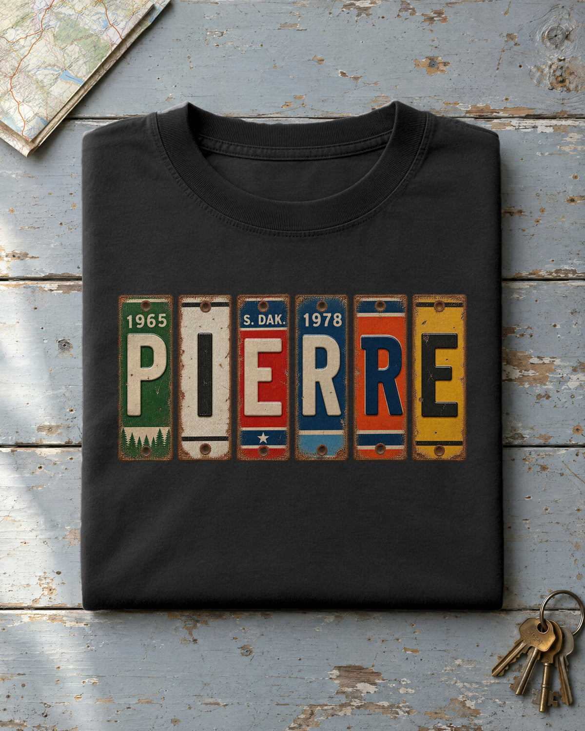 Pierre, South Dakota vintage license plate t-shirt in Black