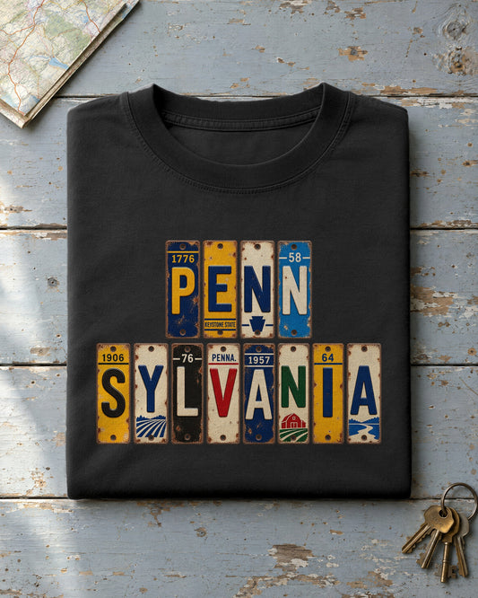 Pennsylvania vintage license plate t-shirt in Black
