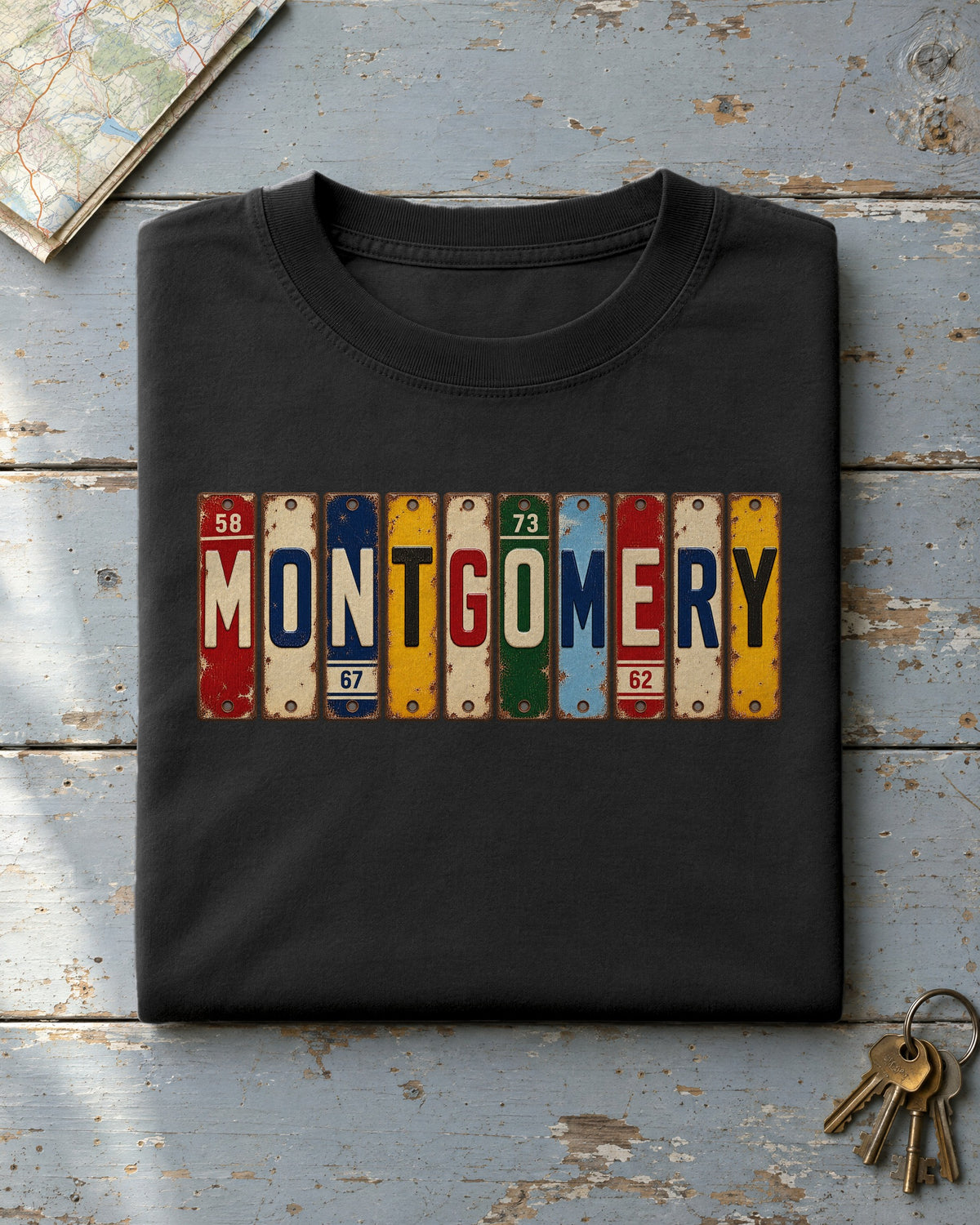 Montgomery, Alabama vintage license plate t-shirt in Black