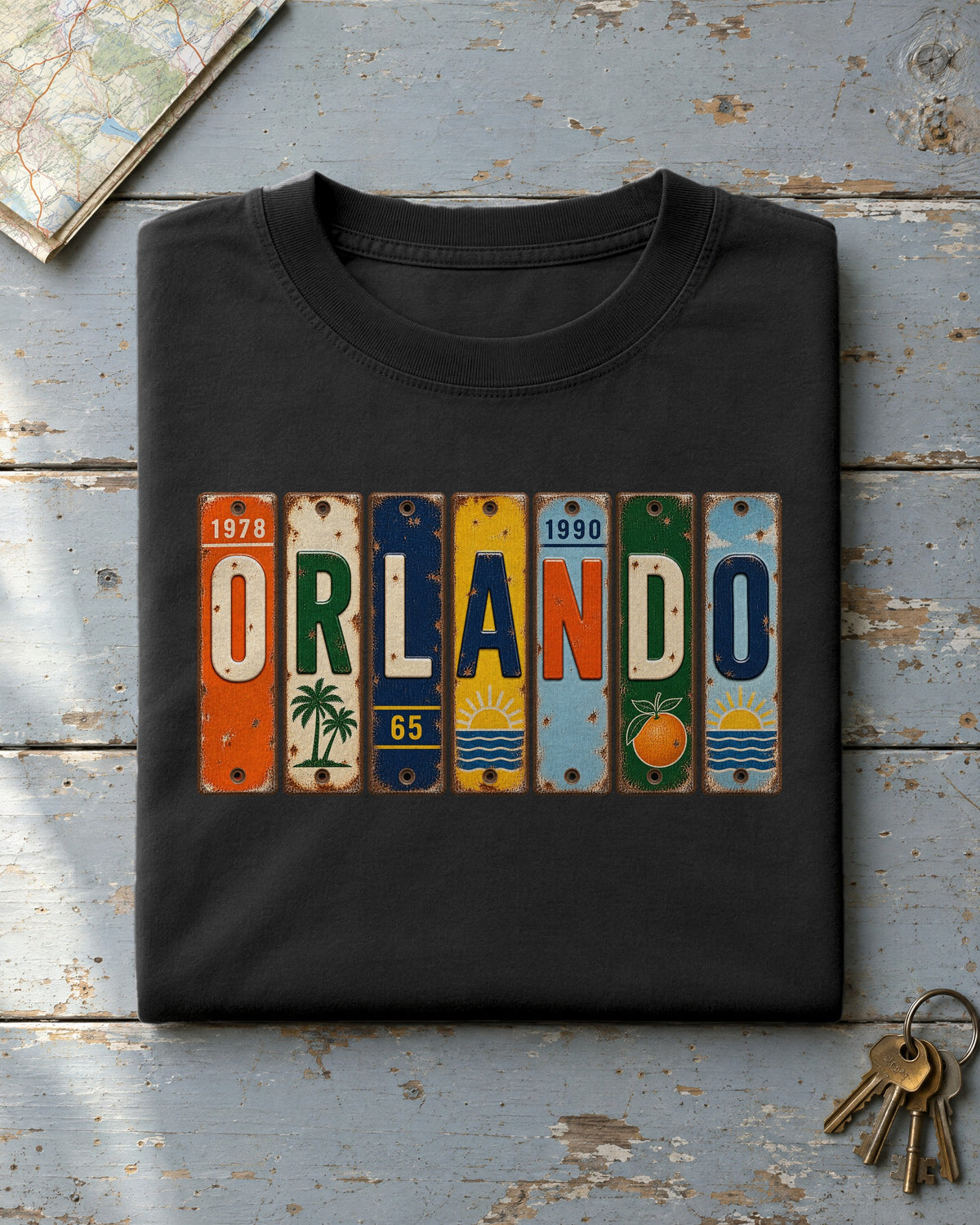 Orlando, Florida vintage license plate t-shirt in Black