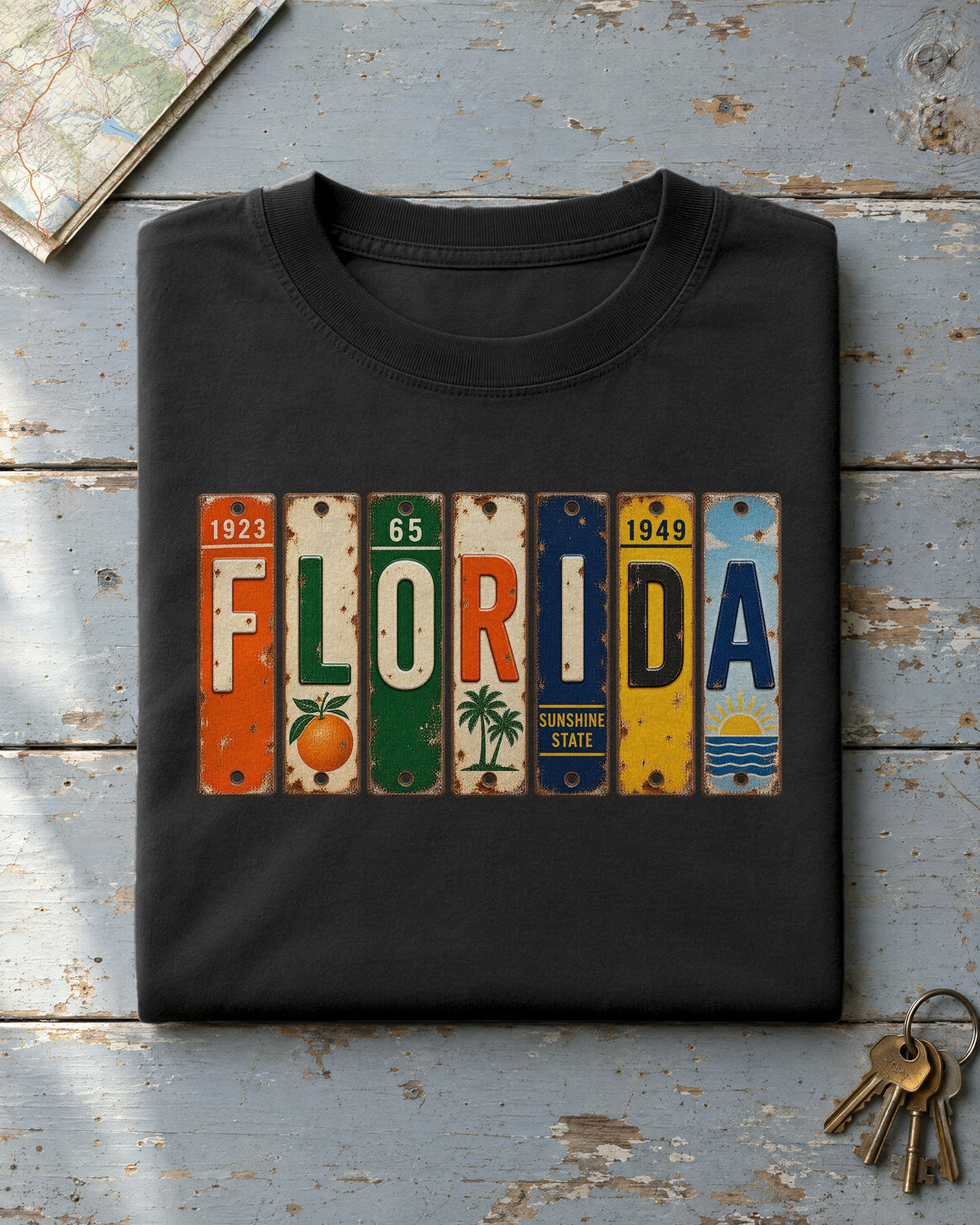 Florida vintage license plate t-shirt in Black