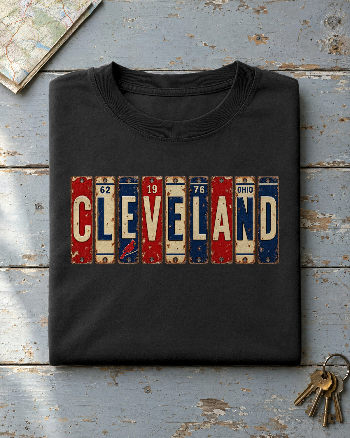 Cleveland, Ohio vintage license plate t-shirt in Black