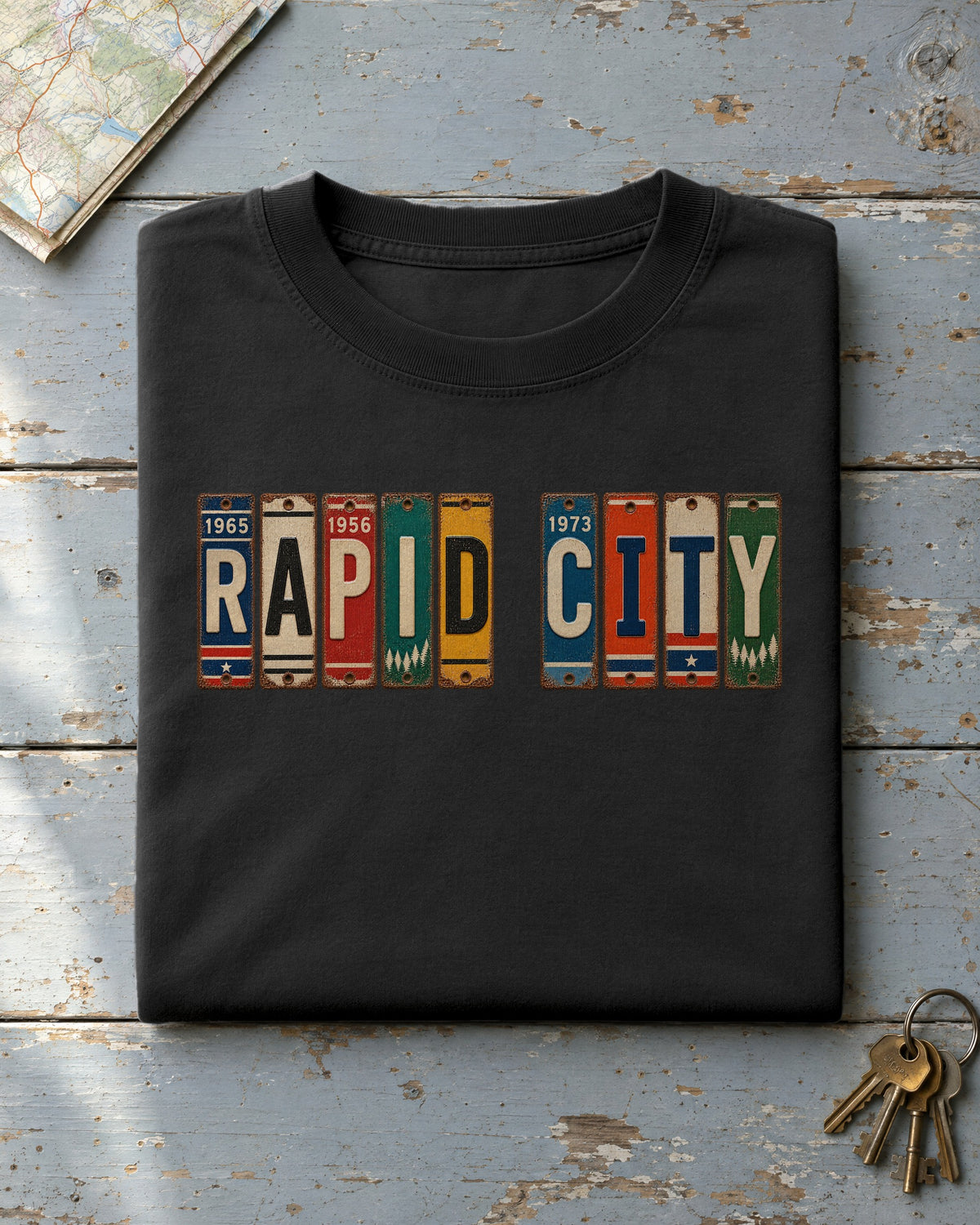 Rapid City, South Dakota vintage license plate t-shirt in Black