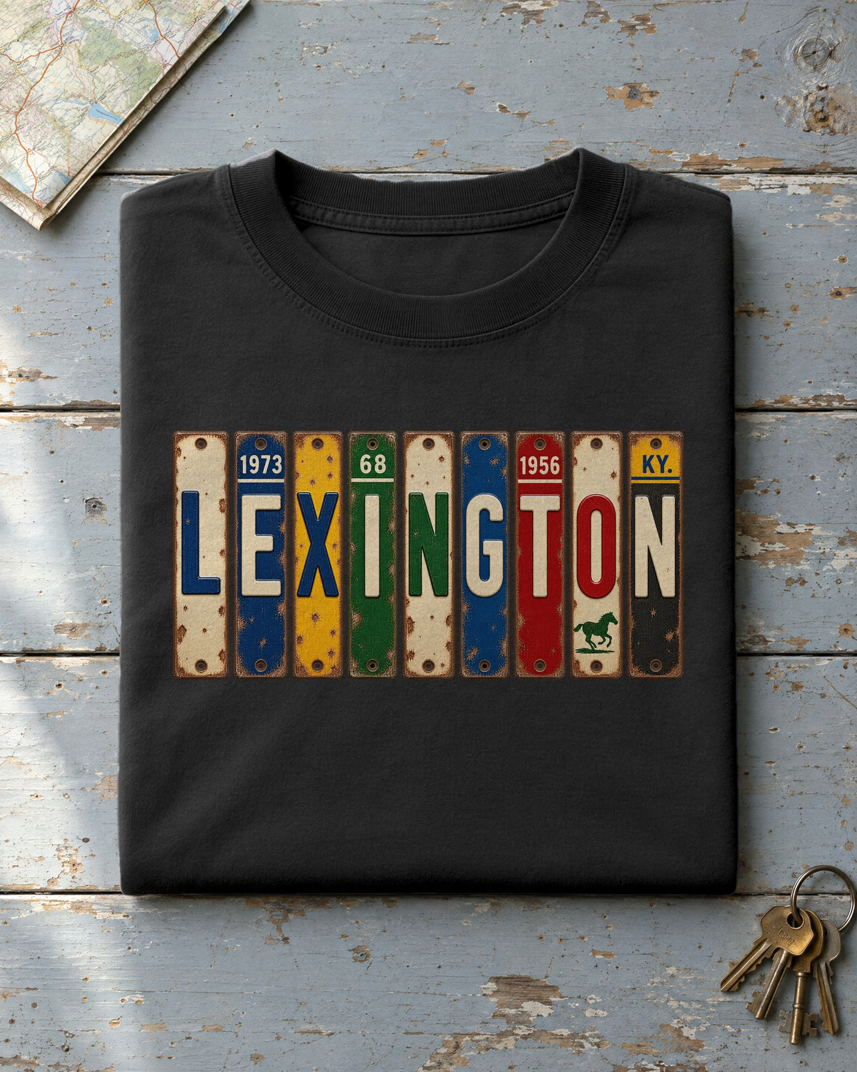 Lexington, Kentucky vintage license plate t-shirt in Black