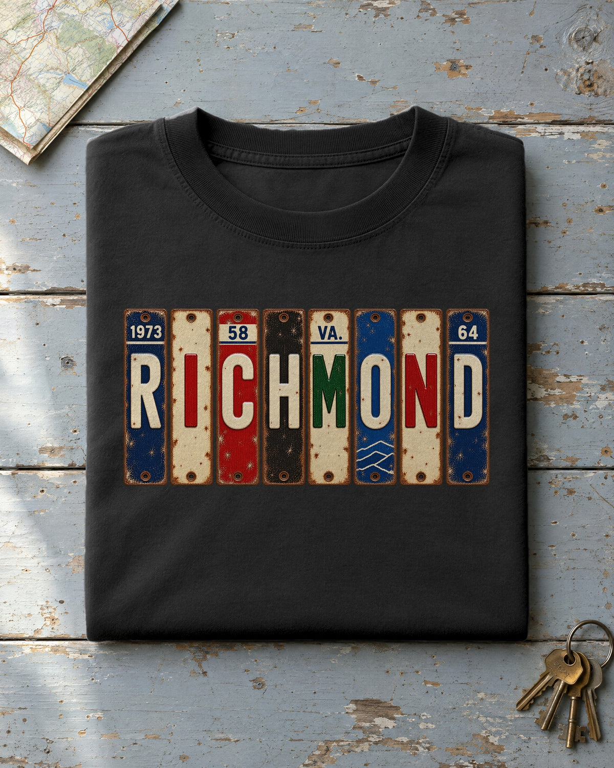 Richmond, Virginia vintage license plate t-shirt in Black