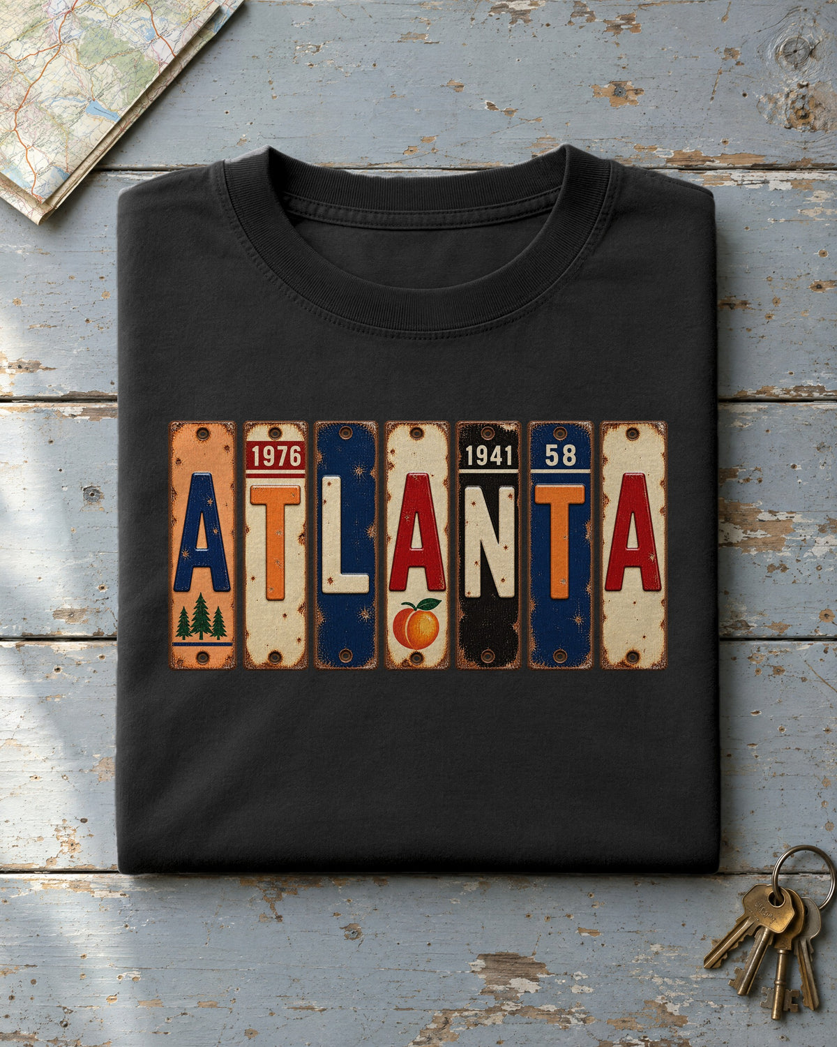 Atlanta, Georgia vintage license plate t-shirt in Black