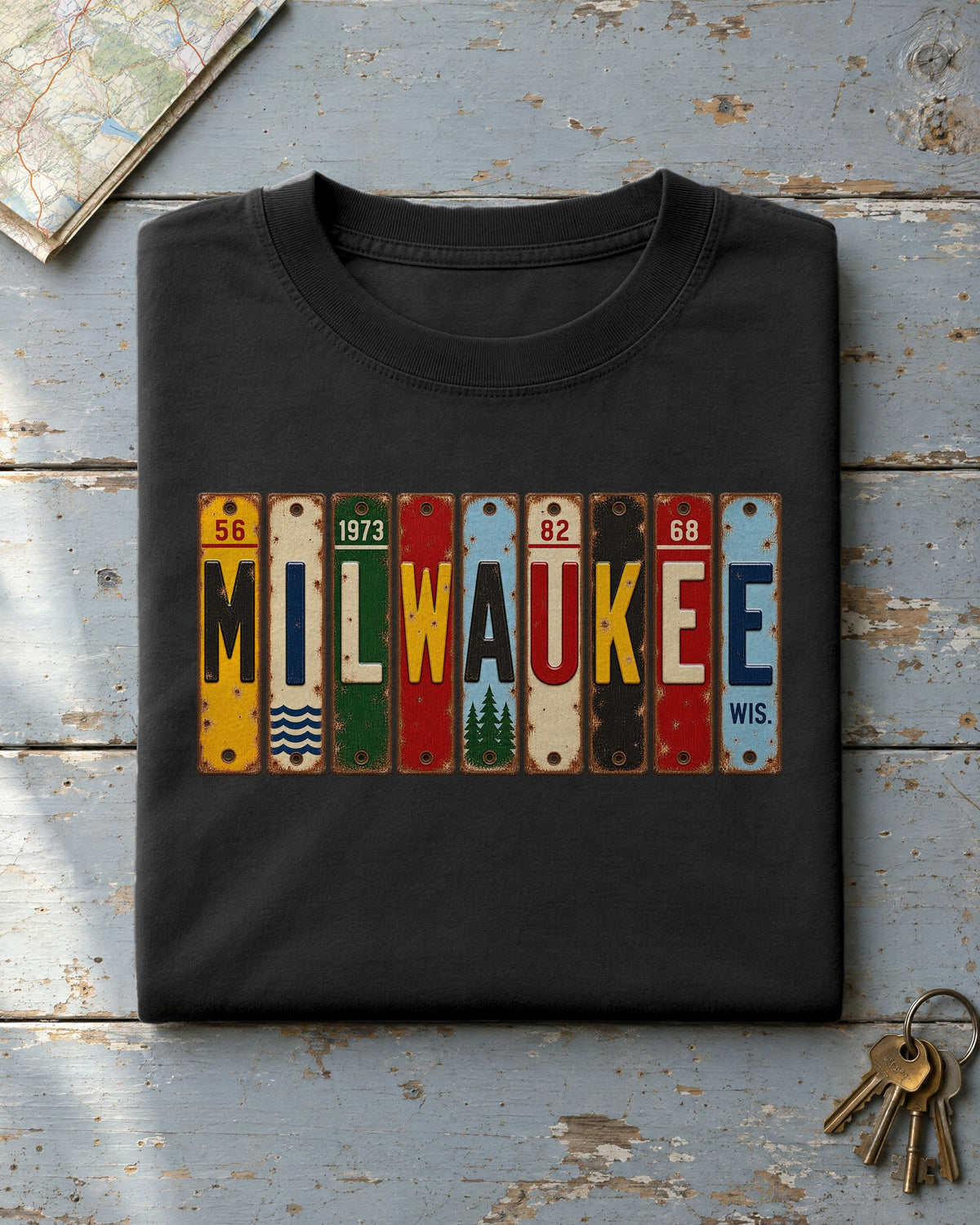 Milwaukee, Wisconsin vintage license plate t-shirt in Black