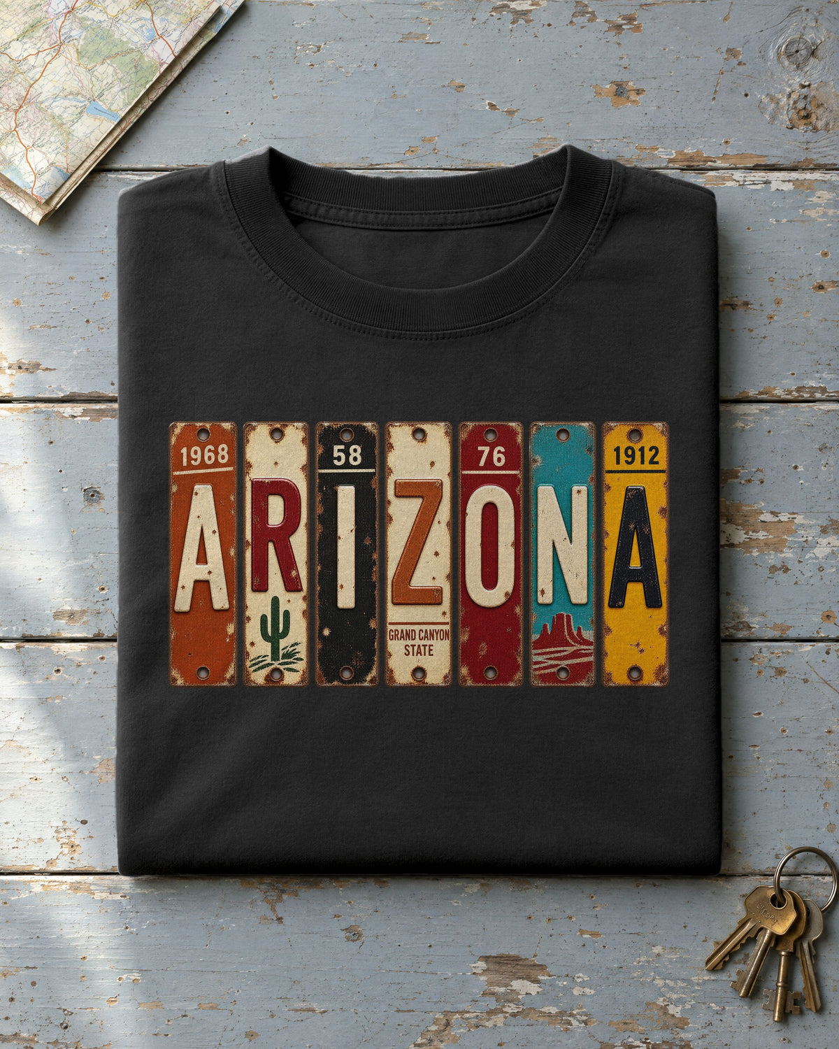 Arizona vintage license plate t-shirt in Black
