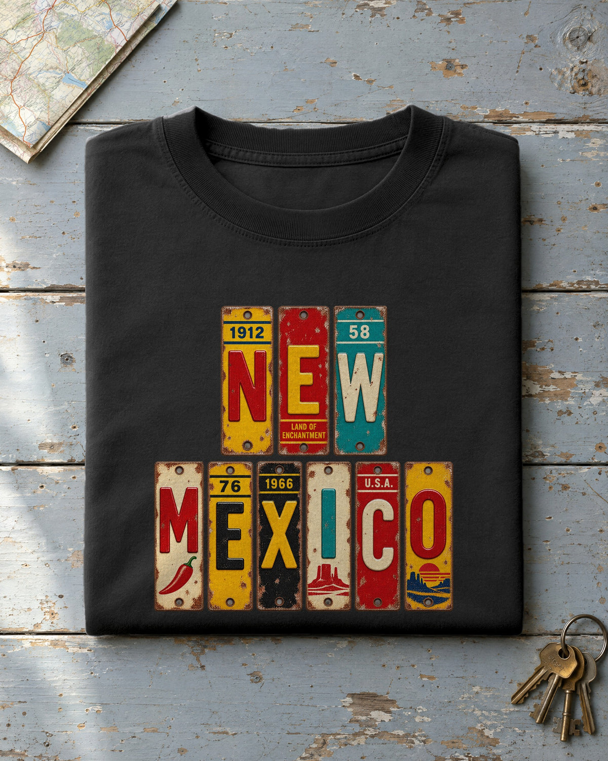 New Mexico vintage license plate t-shirt in Black
