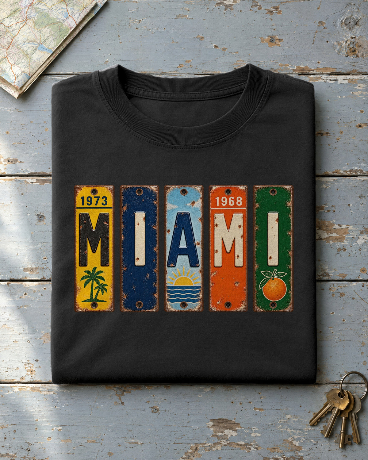 Miami, Florida vintage license plate t-shirt in Black