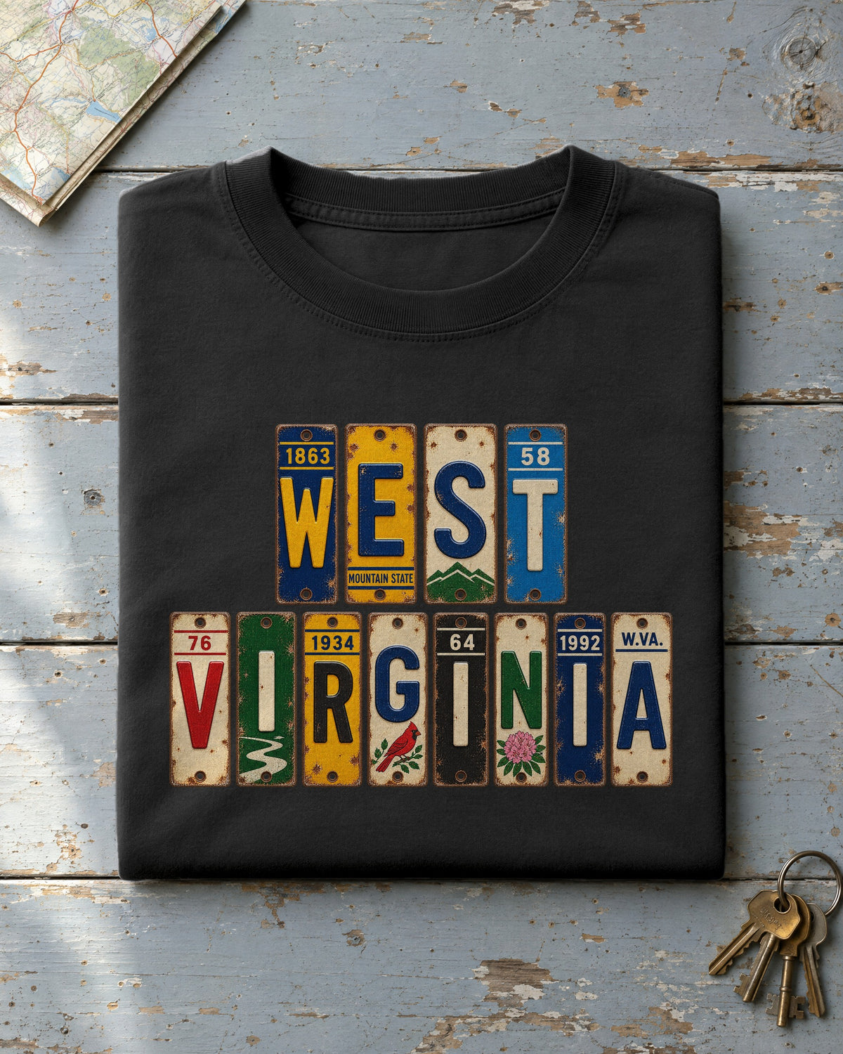 West Virginia vintage license plate t-shirt in Black