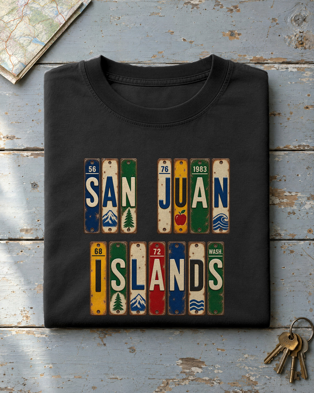 San Juan Islands, Washington vintage license plate t-shirt in Black