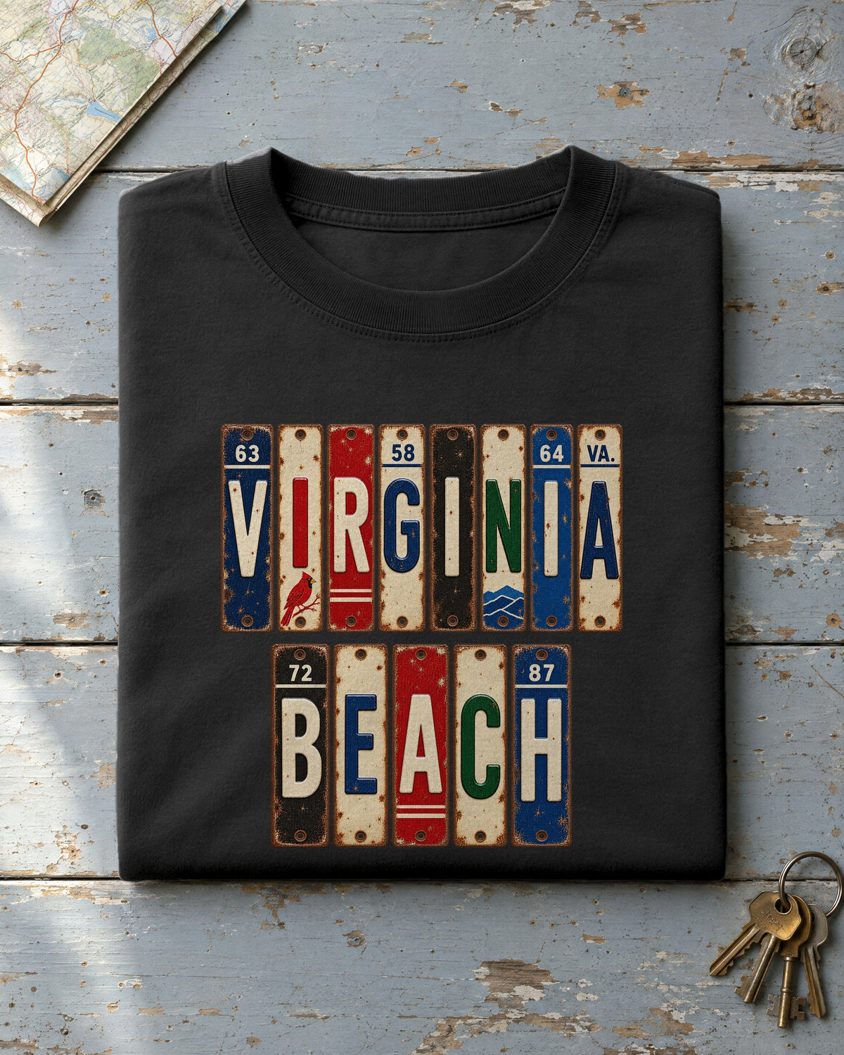 Virginia Beach, Virginia vintage license plate t-shirt in Black