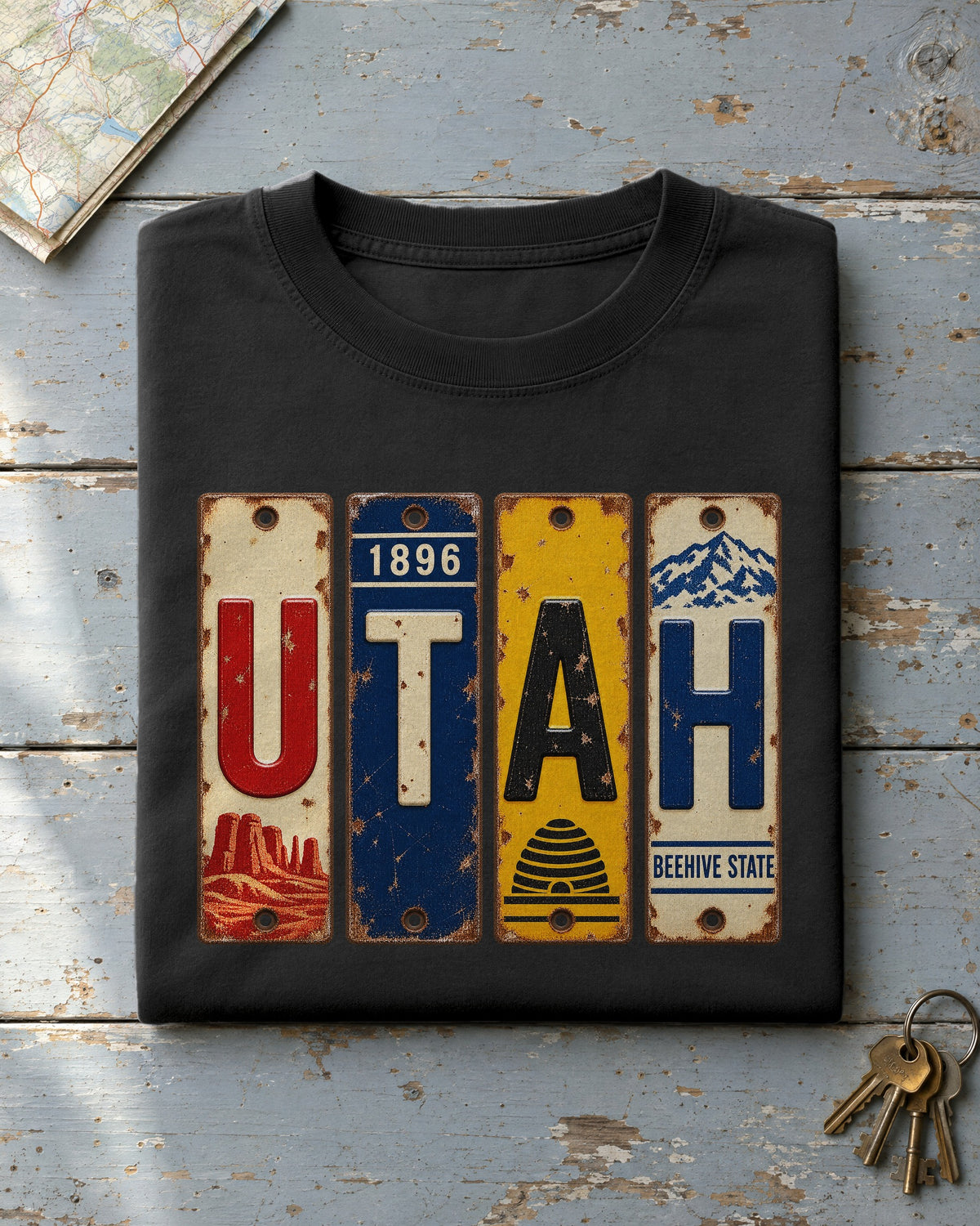 Utah vintage license plate t-shirt in Black
