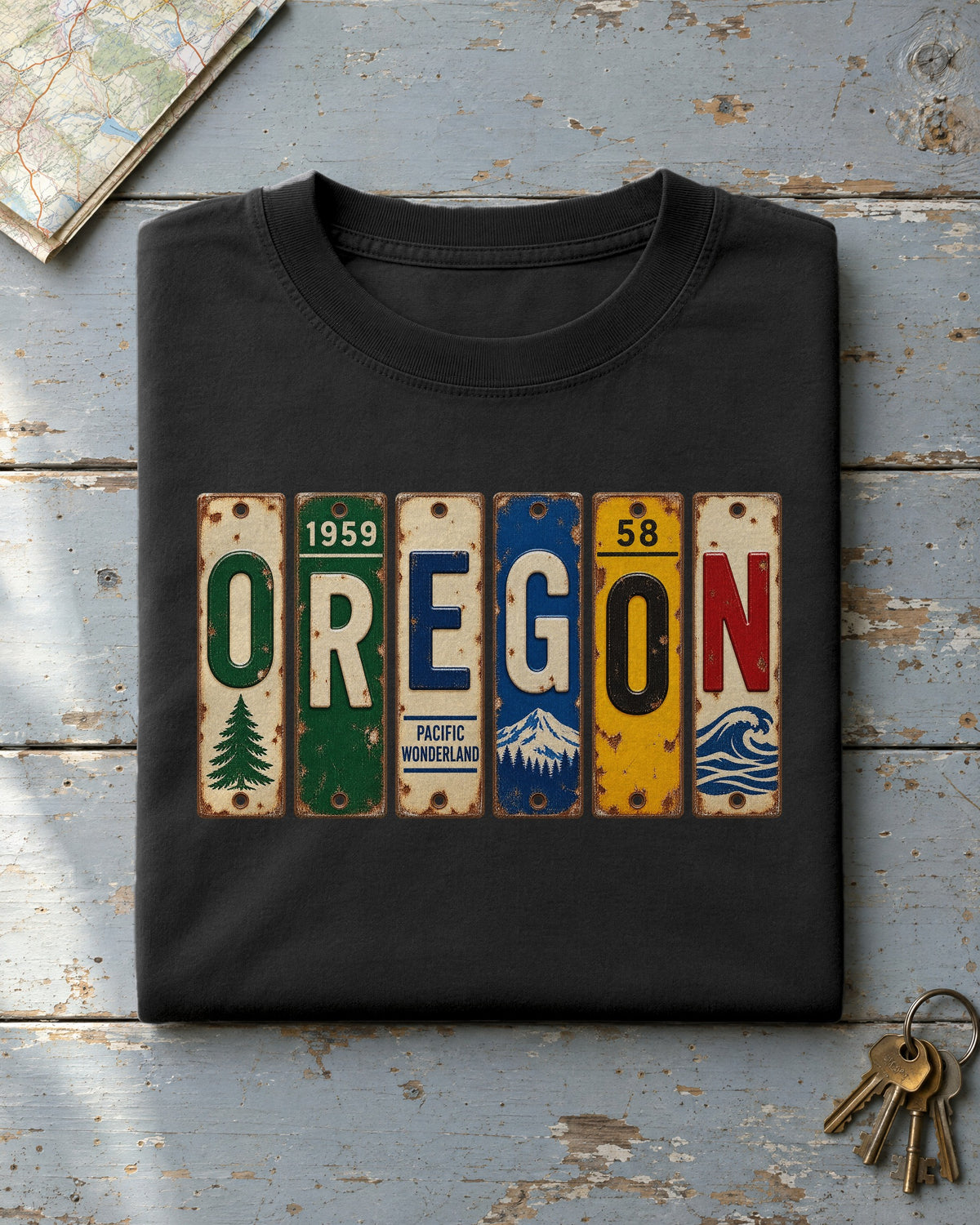 Oregon vintage license plate t-shirt in Black