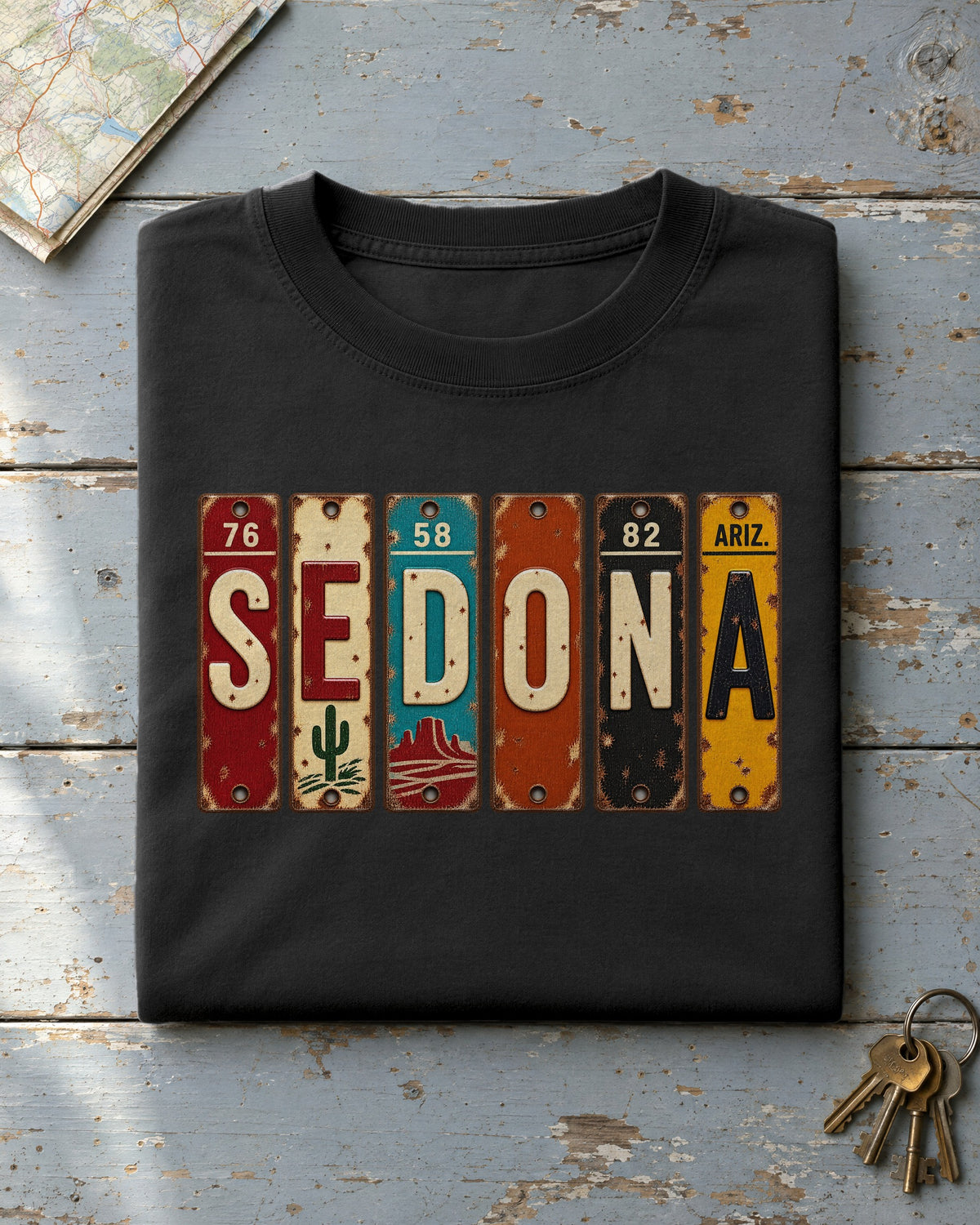 Sedona, Arizona vintage license plate t-shirt in Black