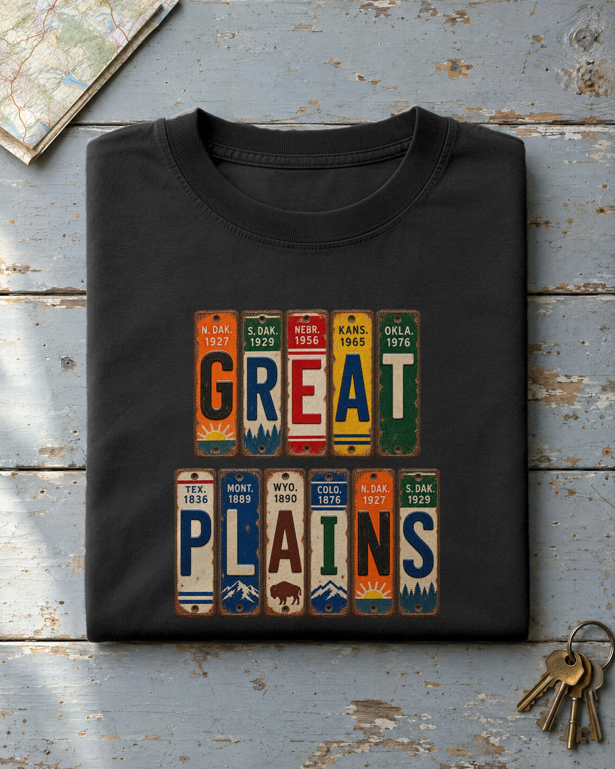 Great Plains vintage license plate t-shirt in Black