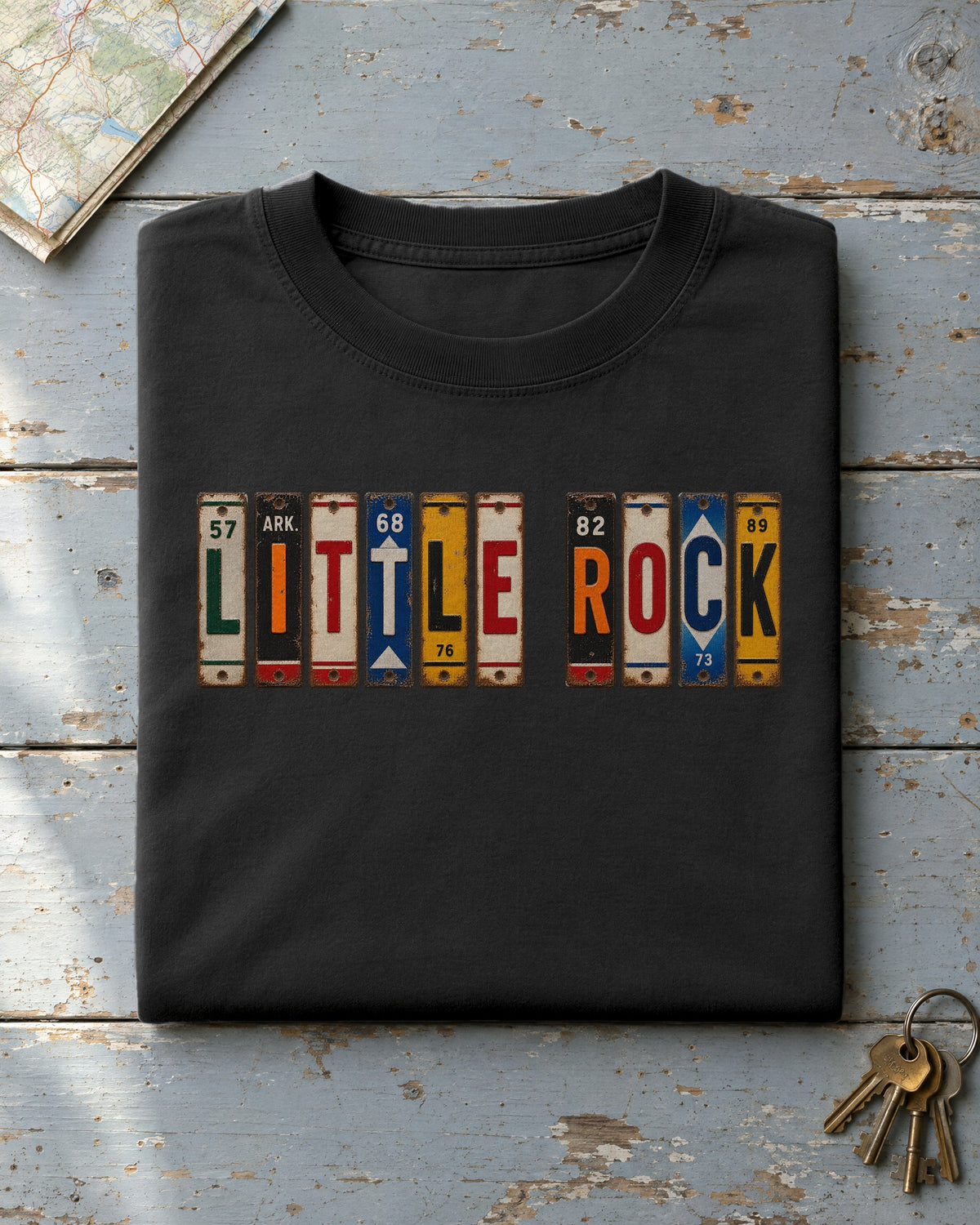 Little Rock, Arkansas vintage license plate t-shirt in Black