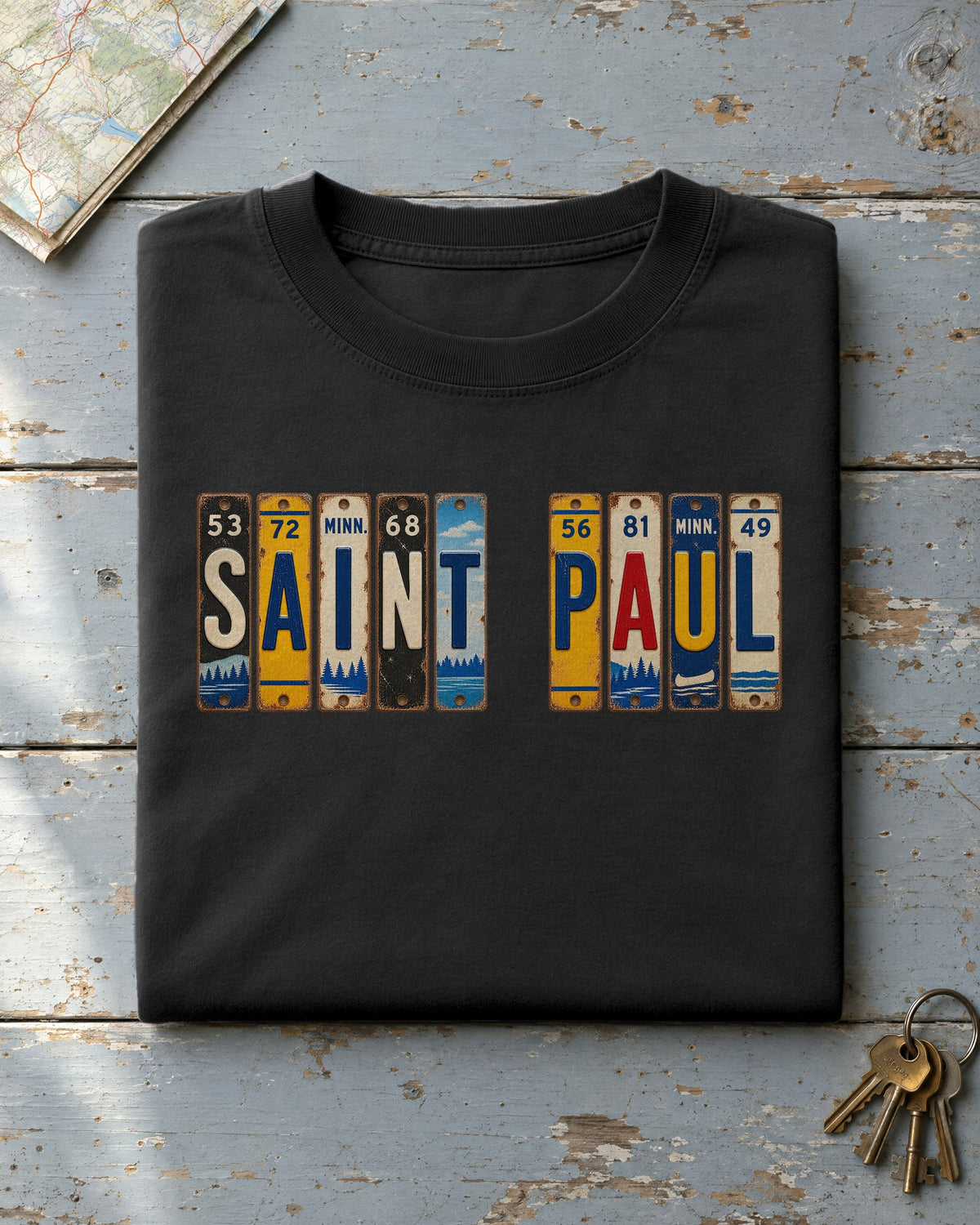 Saint Paul, Minnesota vintage license plate t-shirt in Black