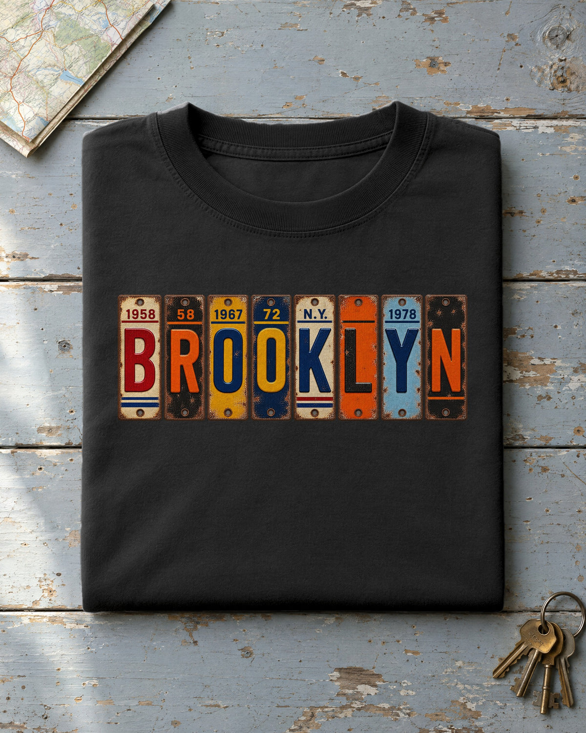 Brooklyn, New York vintage license plate t-shirt in Black
