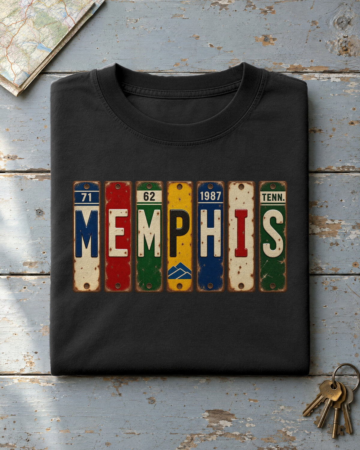 Memphis, Tennessee vintage license plate t-shirt in Black