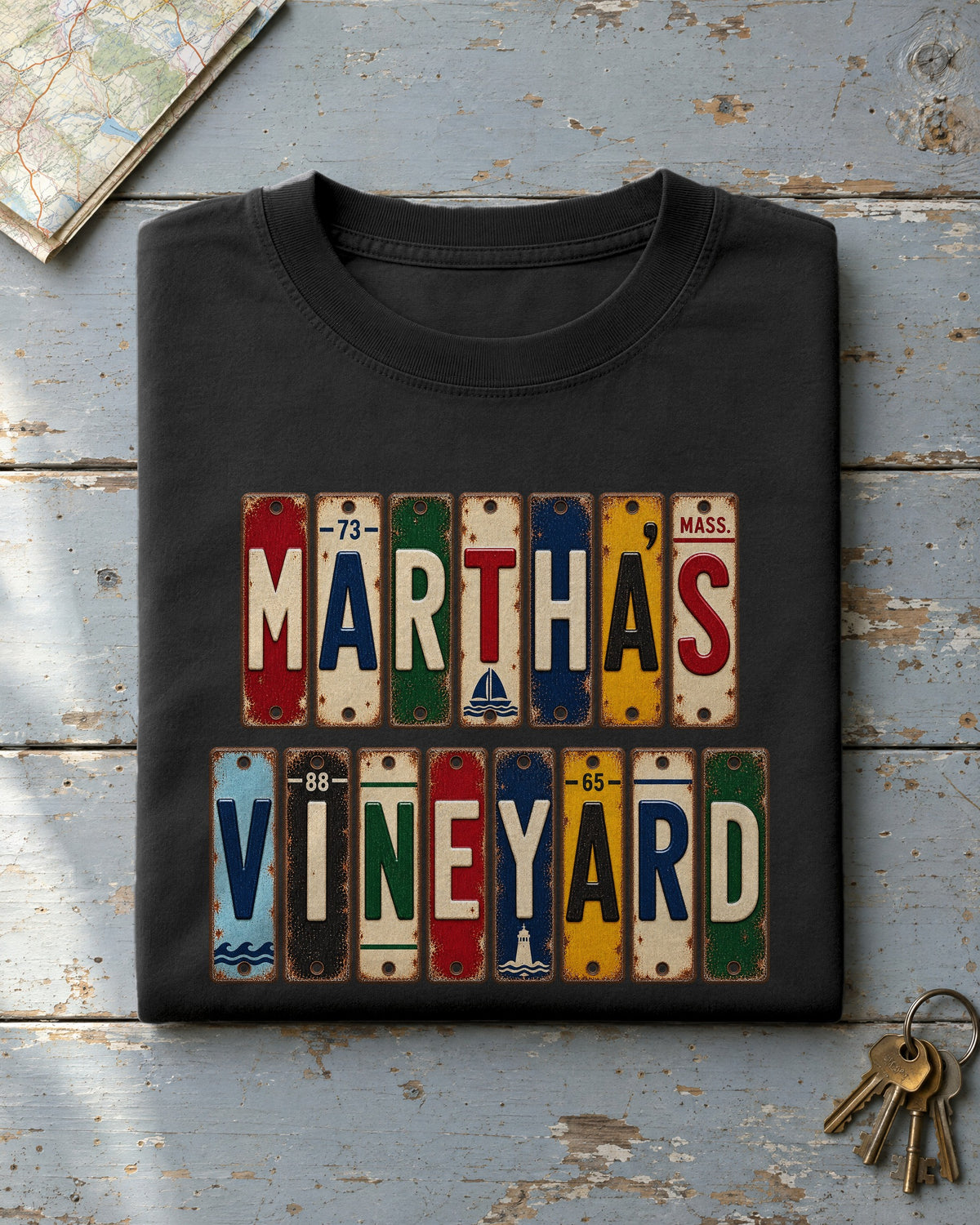Martha's Vineyard, Massachusetts vintage license plate t-shirt in Black