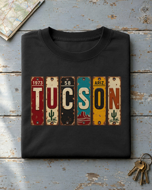 Tucson, Arizona vintage license plate t-shirt in Black