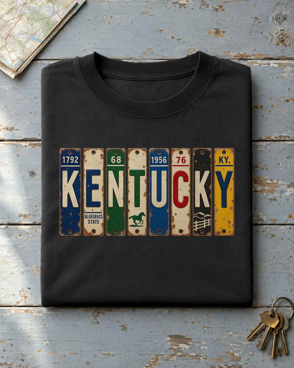 Kentucky vintage license plate t-shirt in Black