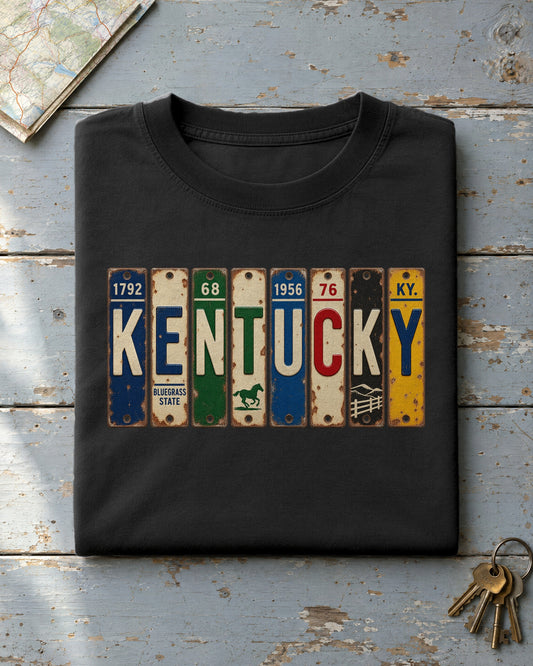Kentucky vintage license plate t-shirt in Black